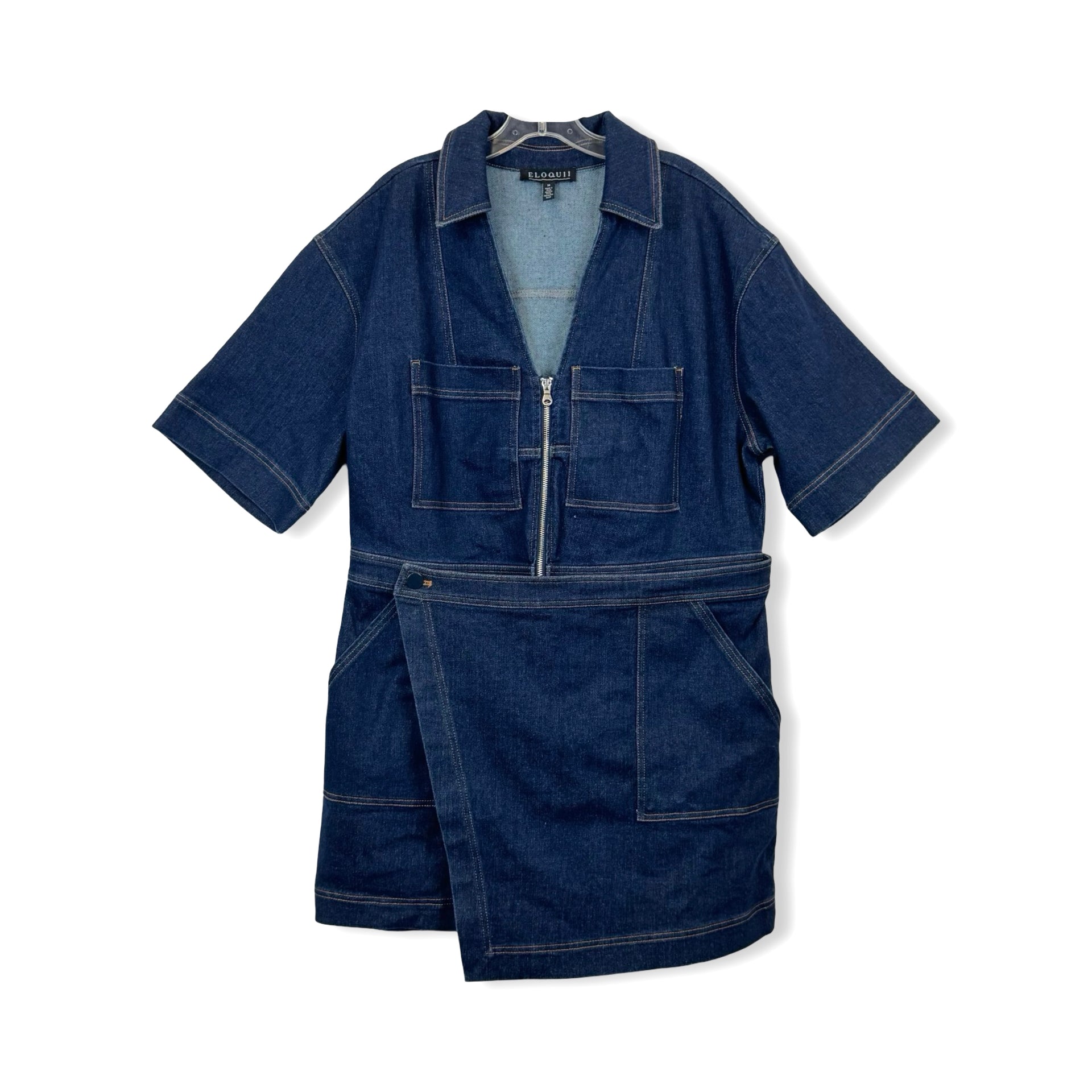 Eloquii Denim Collared Wrap Romper