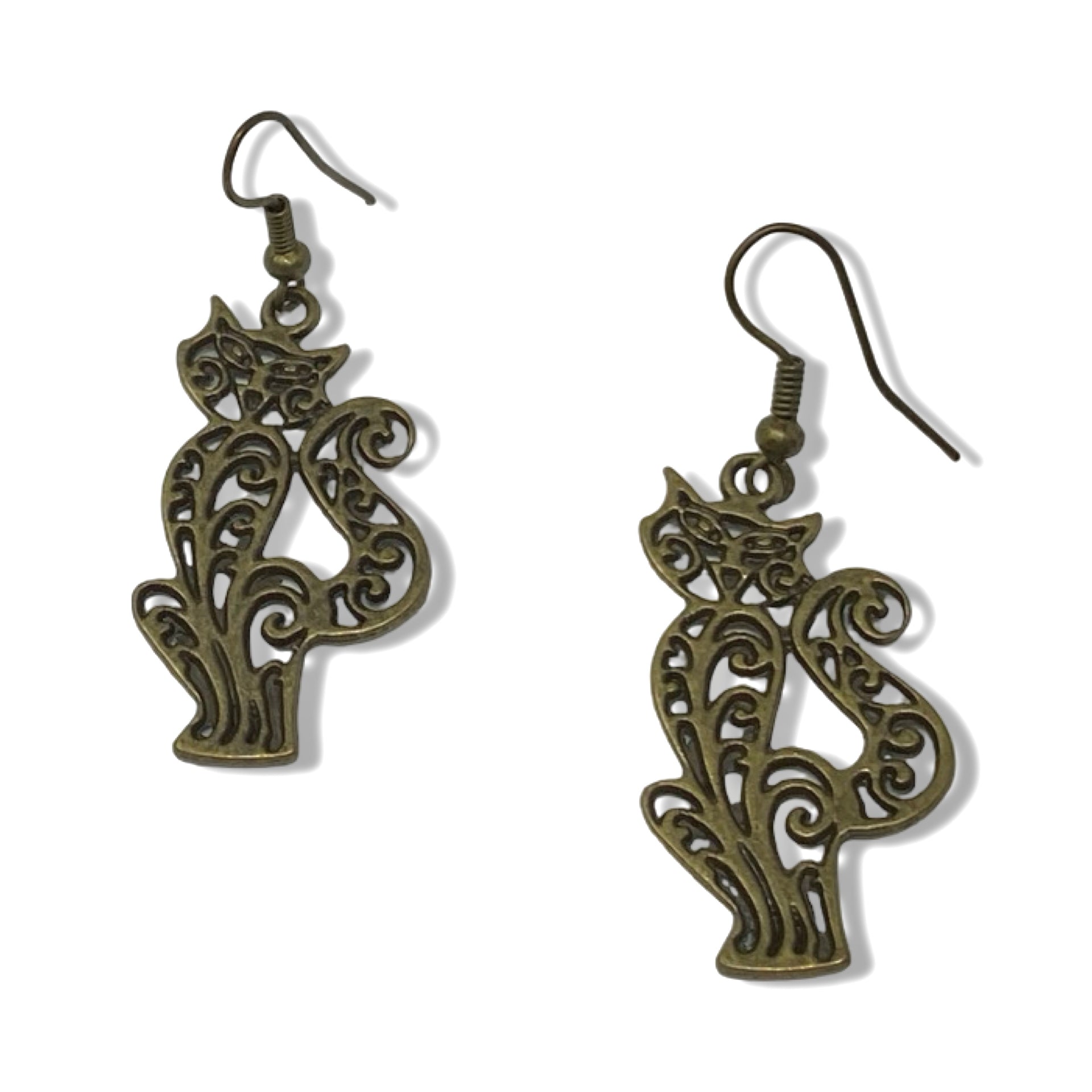 Filigree Gold-Tone Cat Earrings