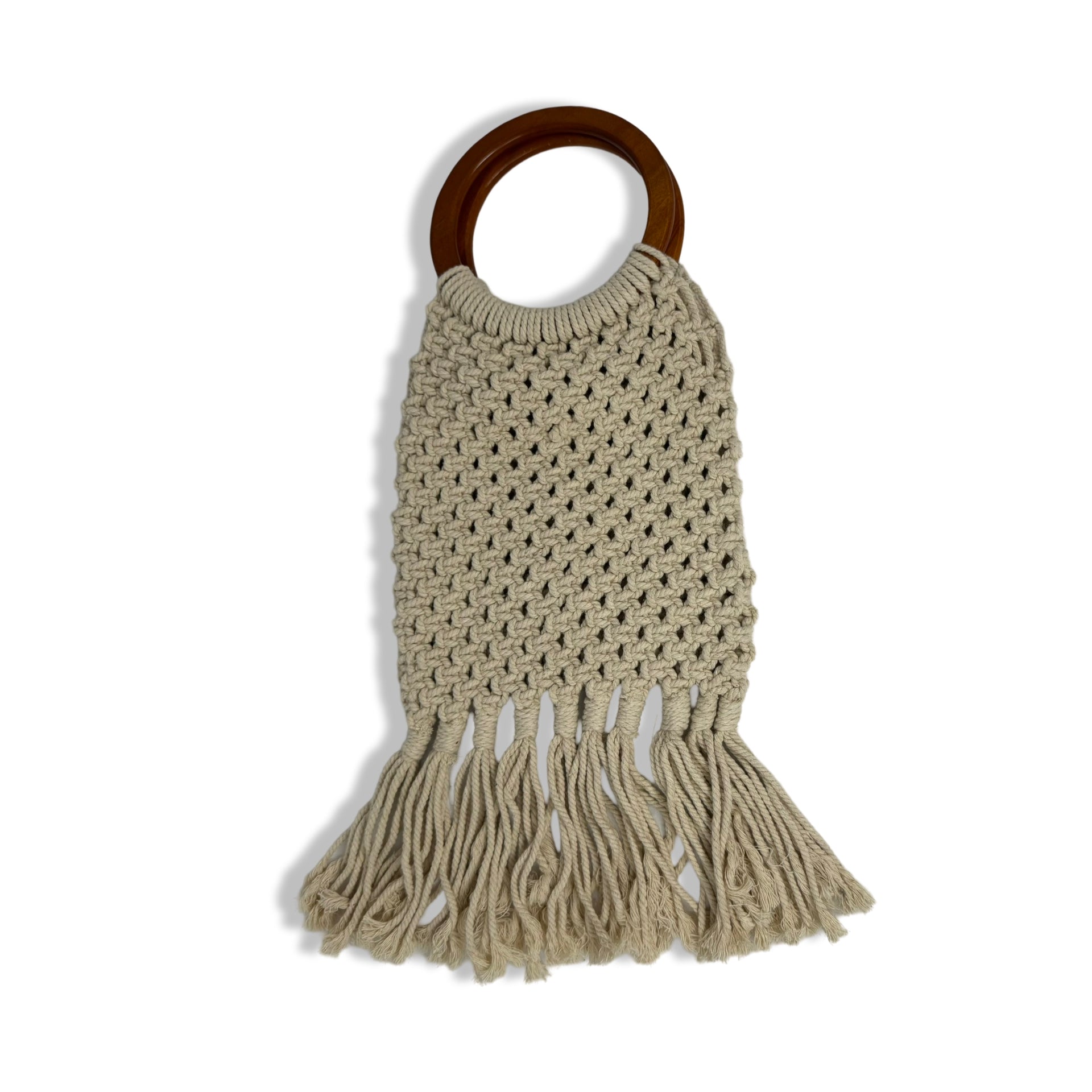 Wooden Handle Crochet Fringe Bag