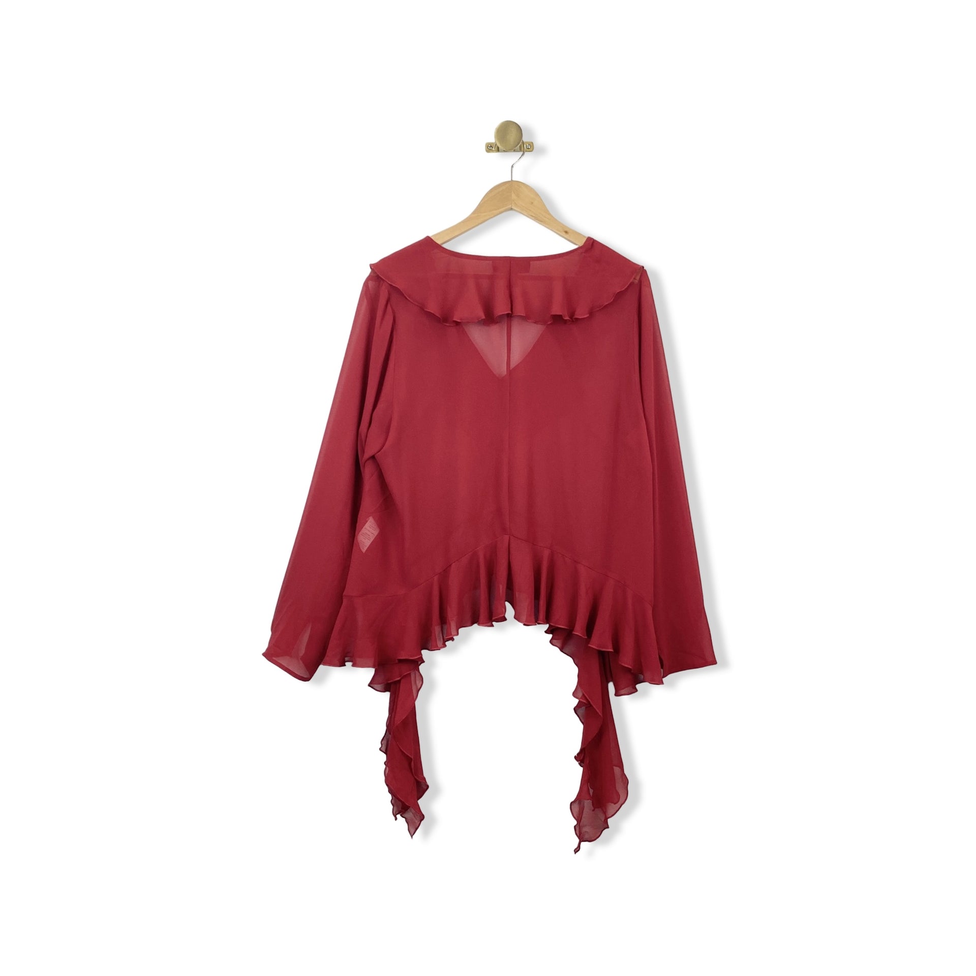 Eloquii Sheer Asymmetrical Ruffle Top