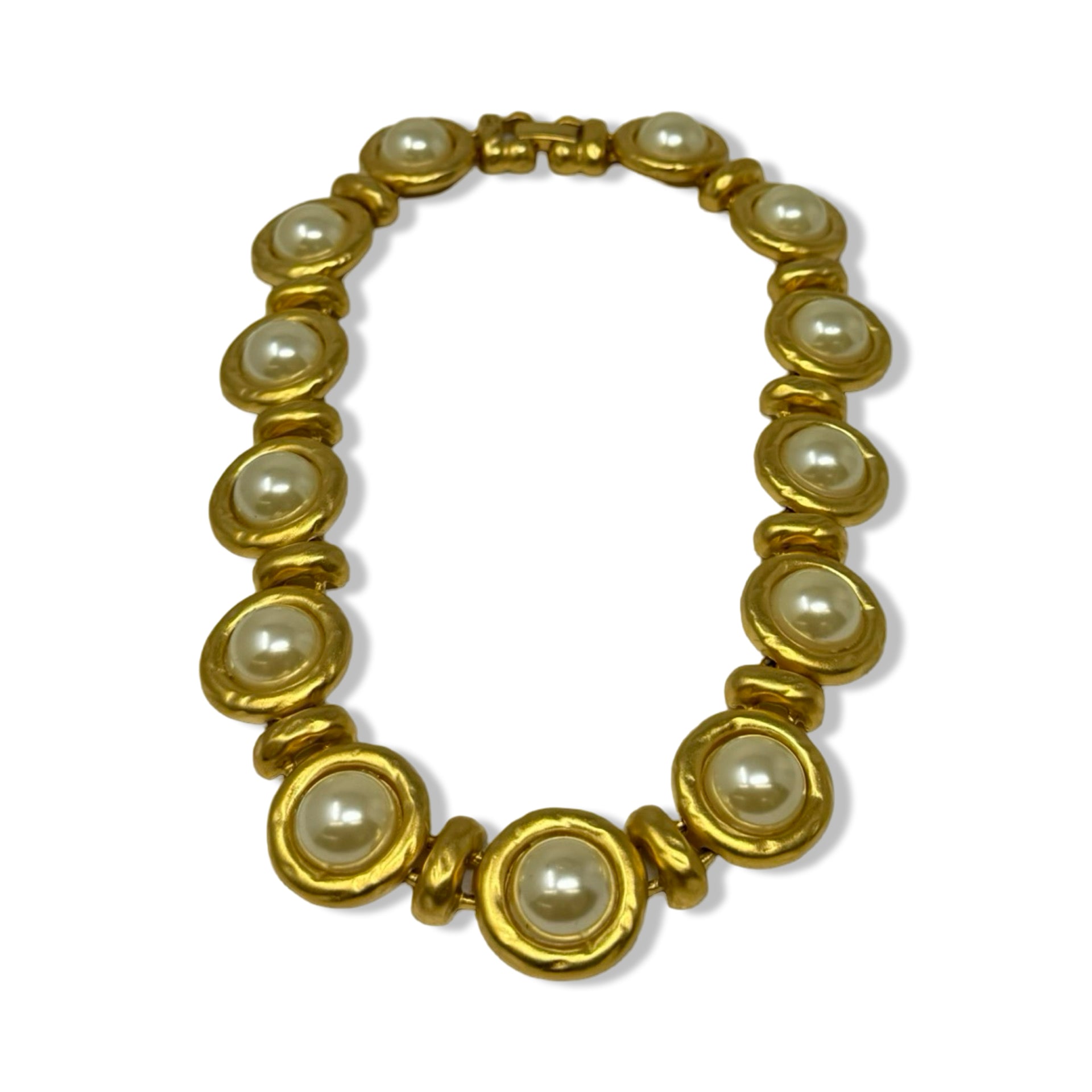 AFJ Signed Gold Tone Pearl Necklace