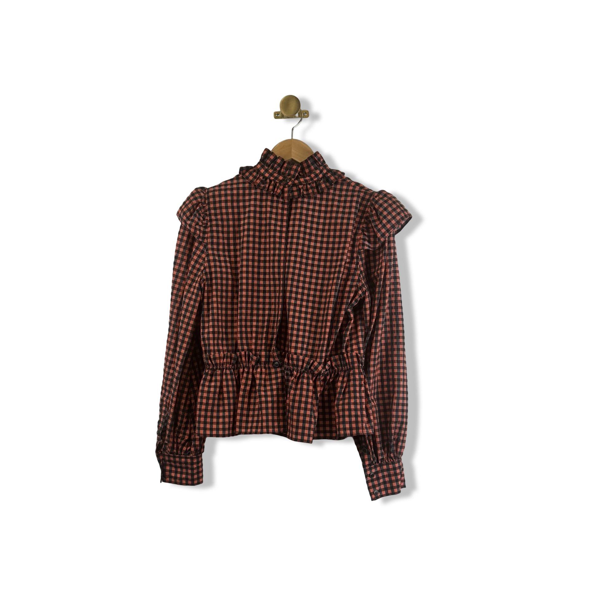 Ganni Gingham Ruffle Top