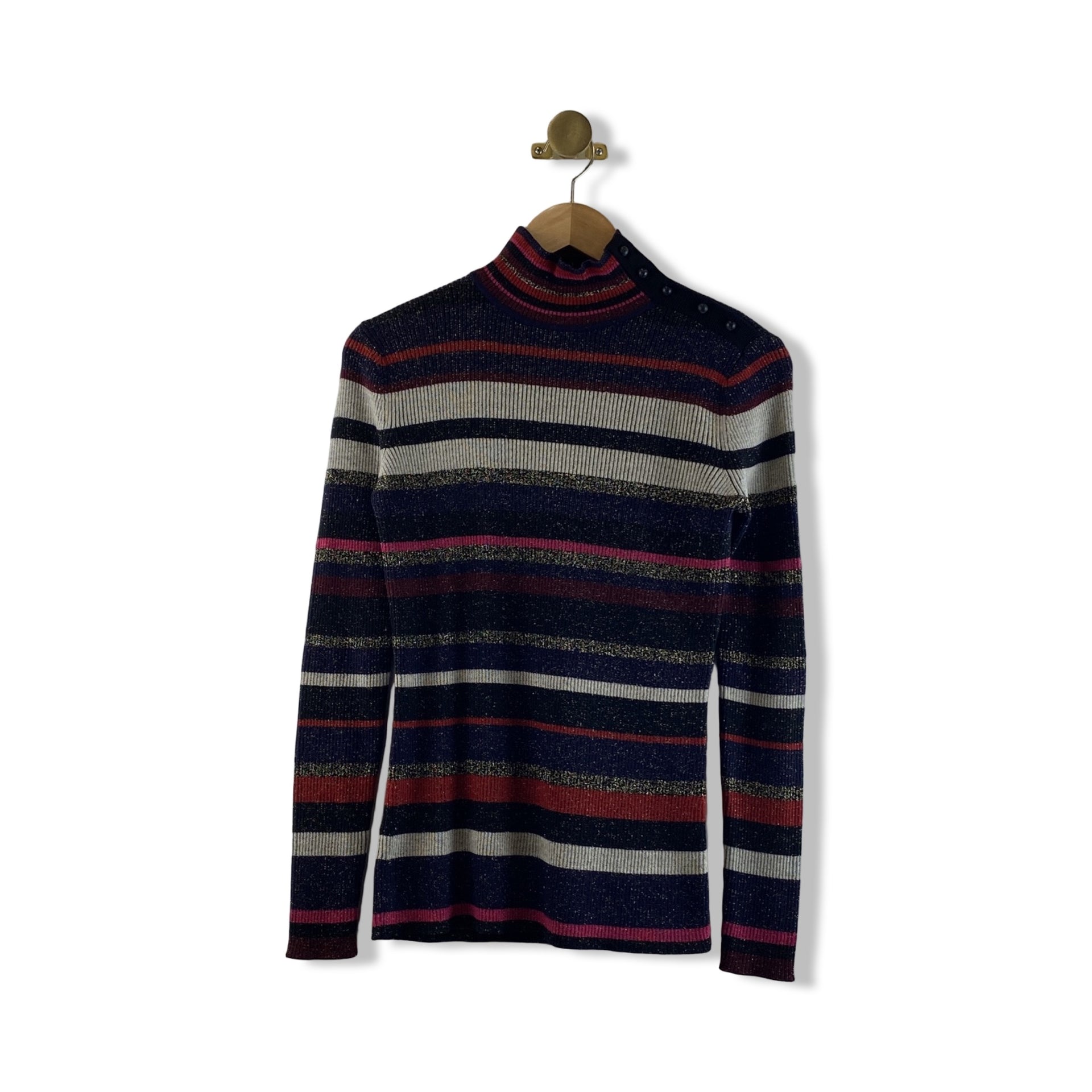 Diane Von Furstenberg Metallic Striped Mock Neck Sweater