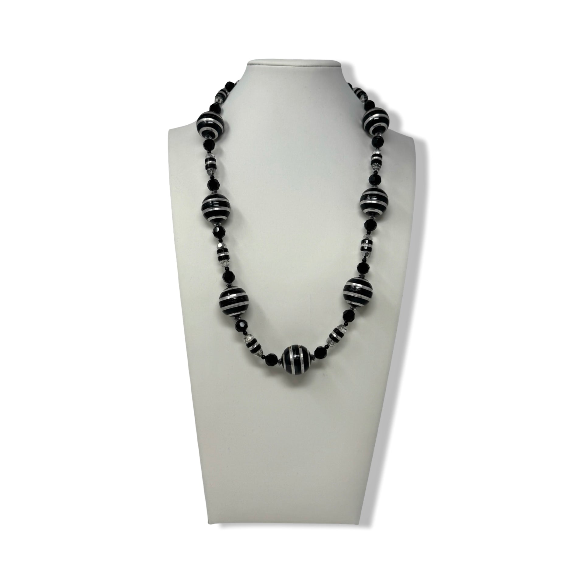 Striped Bead Rhinestone Necklace