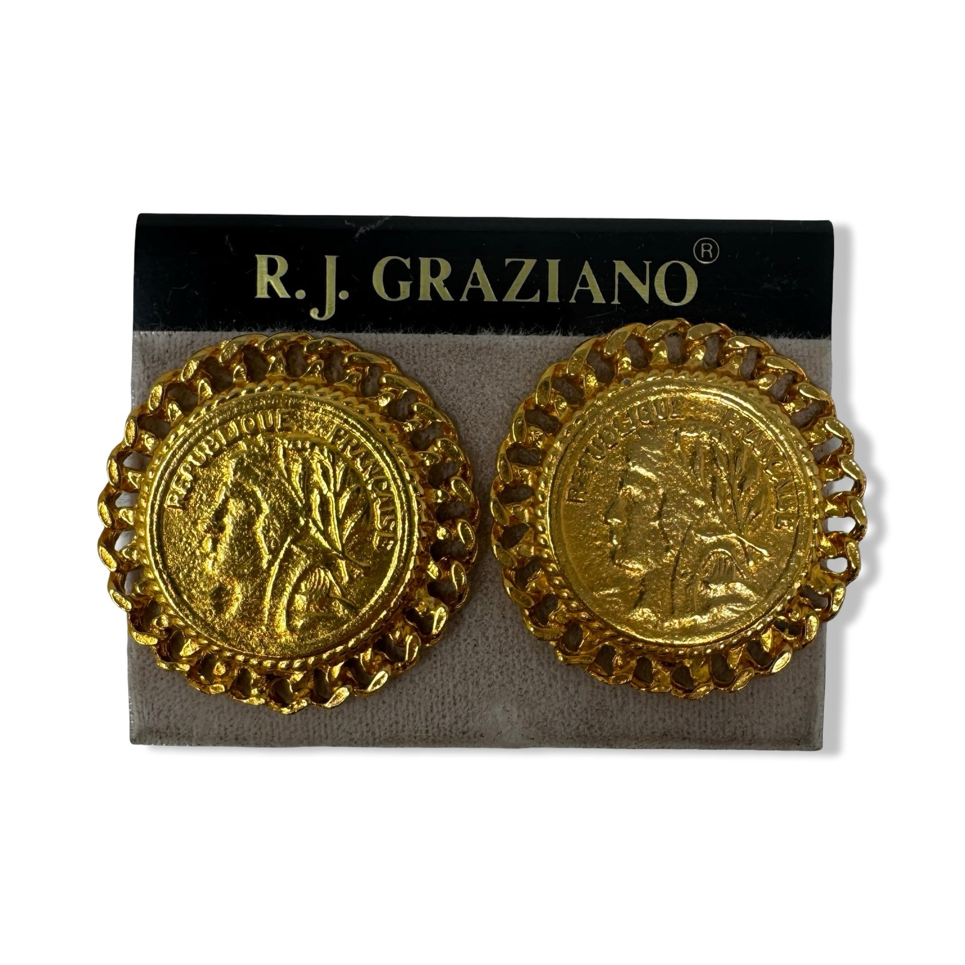 Vintage R.J. Graziano French Coin Clip On Earrings
