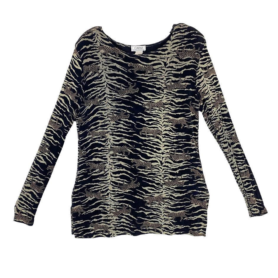 Vintage Caviar Cheetah Print Long Sleeve Top