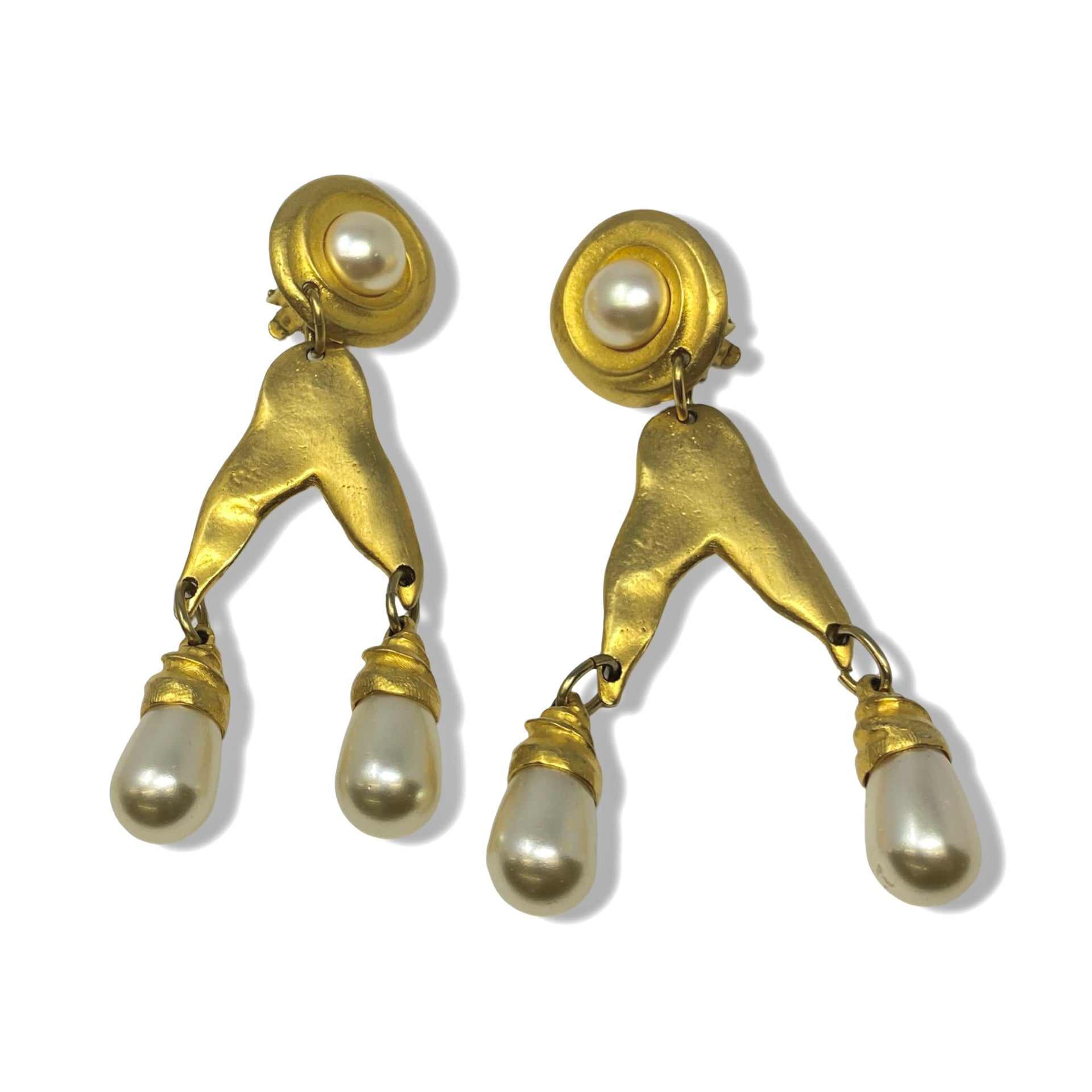 Swirl Stud Pearl Drop Clip On Earrings