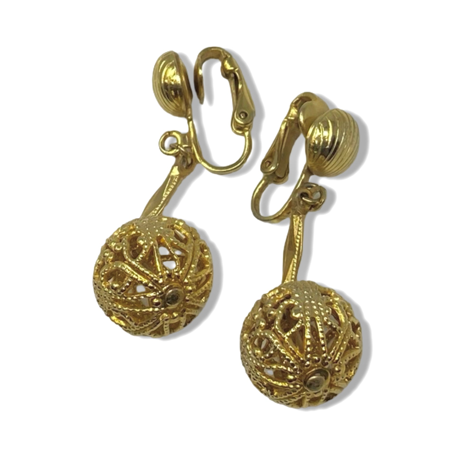 Filigree Bead Drop Clip On Earrings