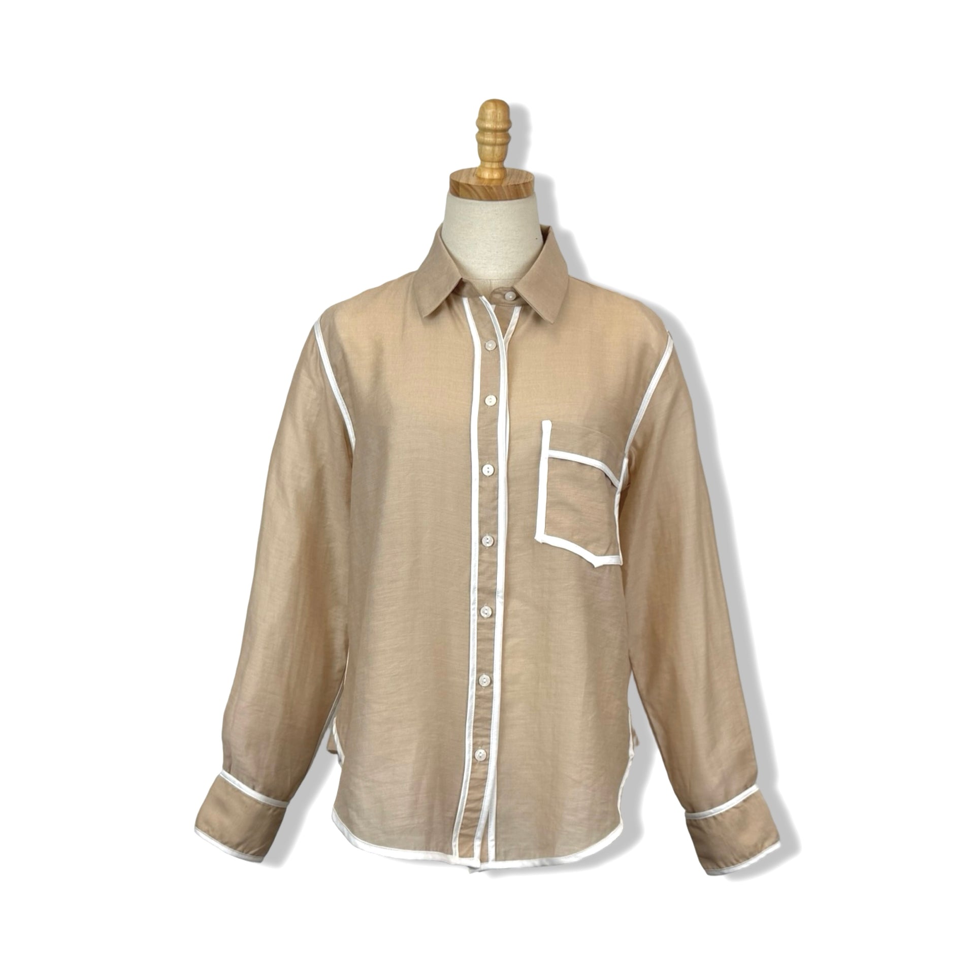 Heartloom Sheer Contrast Trim Button Up Shirt