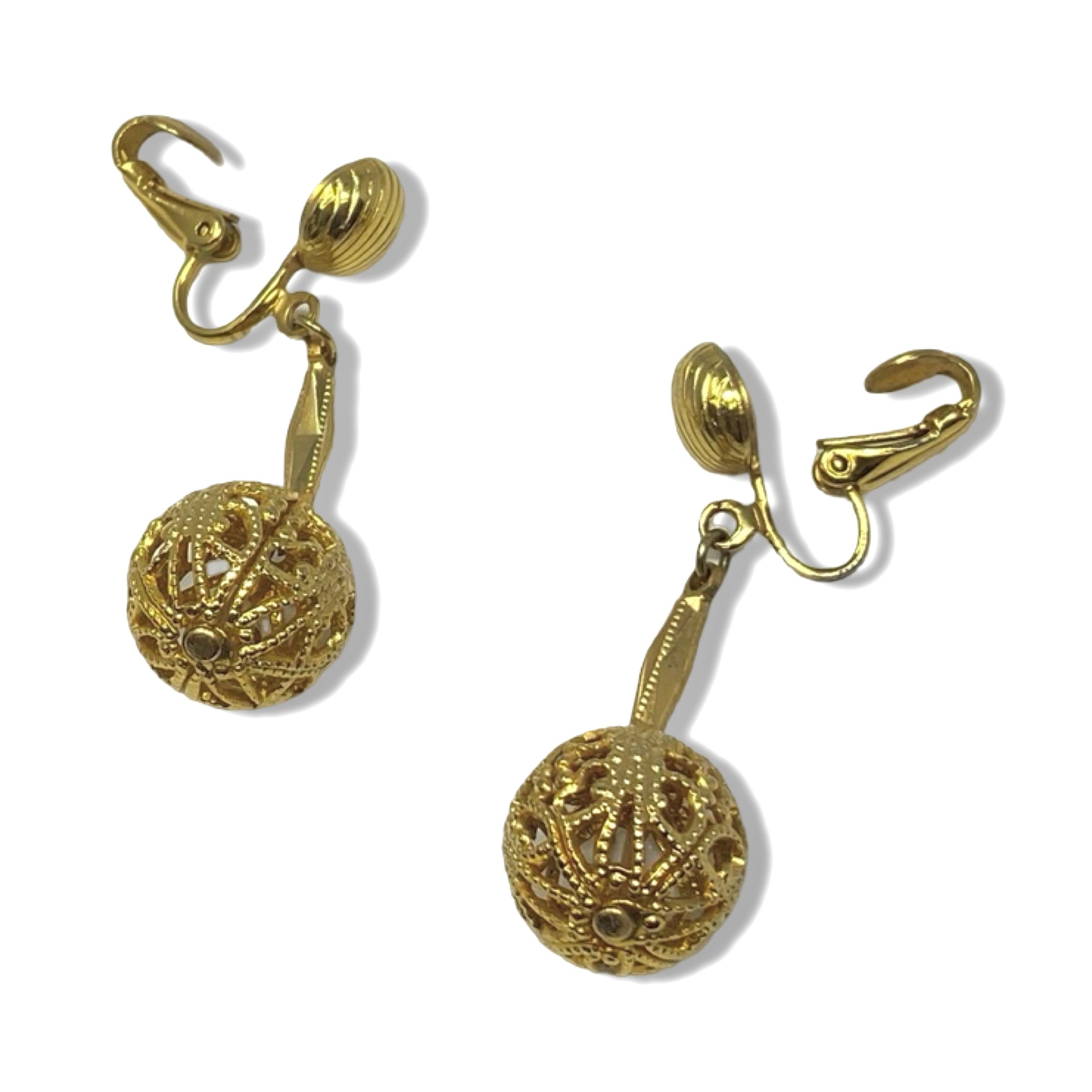 Filigree Bead Drop Clip On Earrings