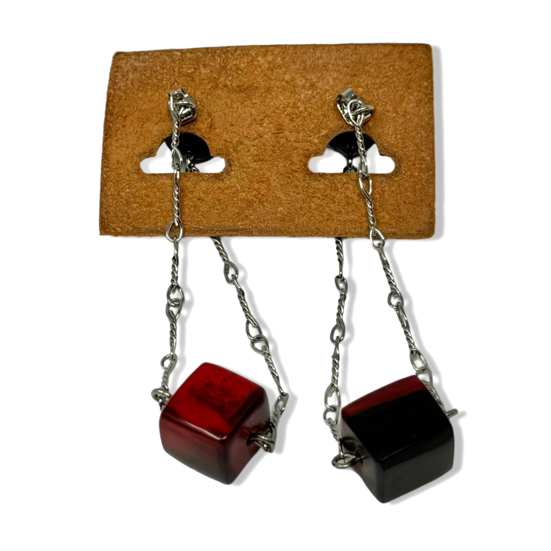 Marni Silver Chain Black Bead and Red Horn Earrings