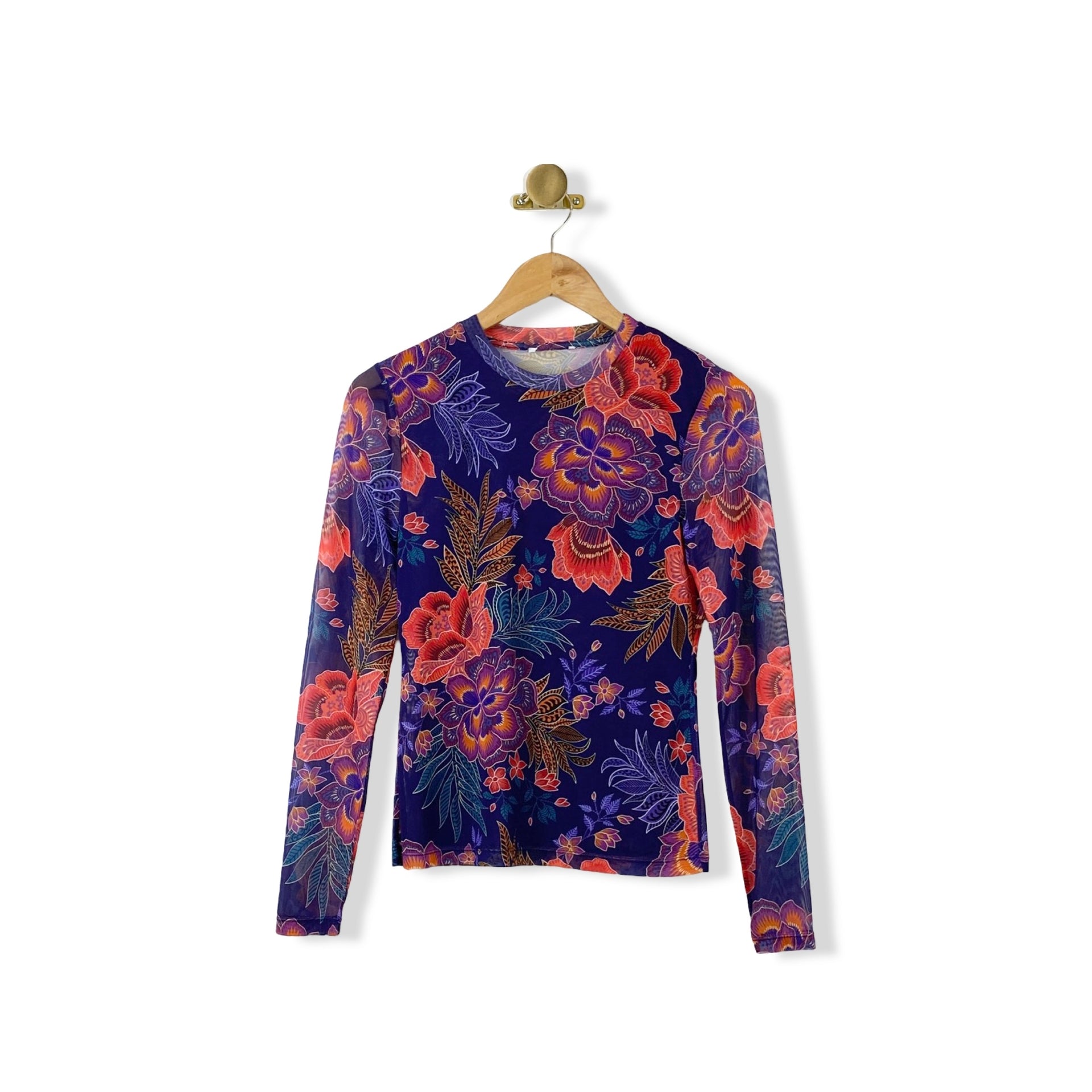 Johnny Was Mesh Floral Long Sleeve