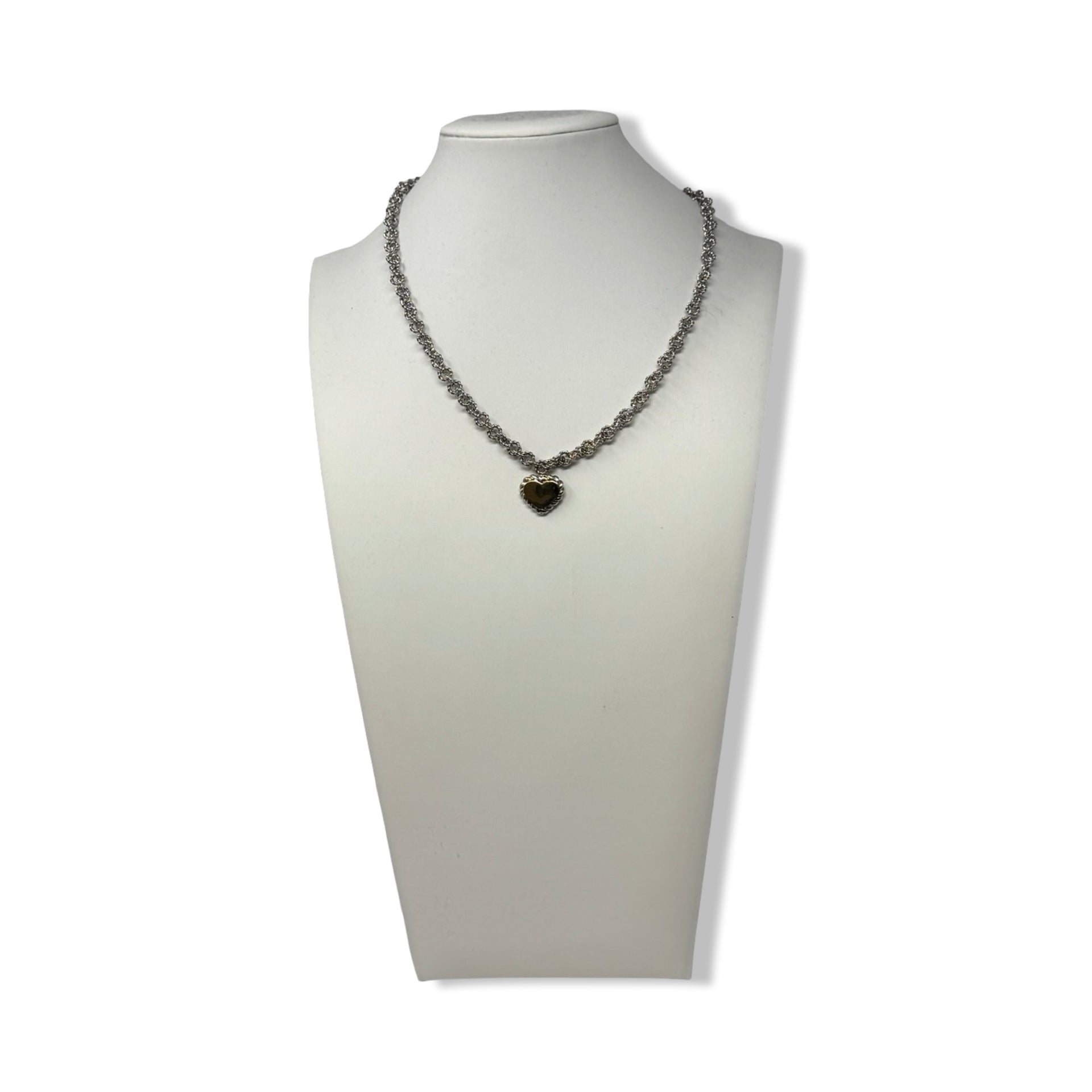 Phillip Gavriel Sterling Silver and 8K Gold Heart Pendant Cable Necklace