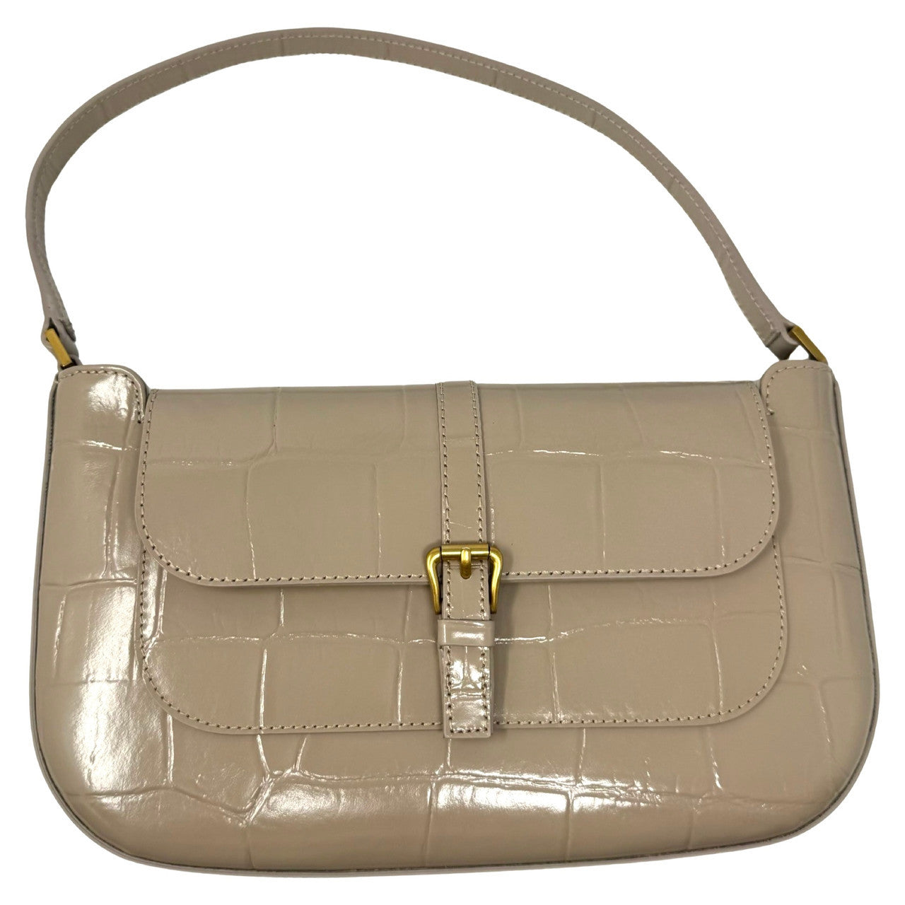 By Far Miranda Taupe Maxi Croc Embossed Leather Shoulder Bag-Thumbnail
