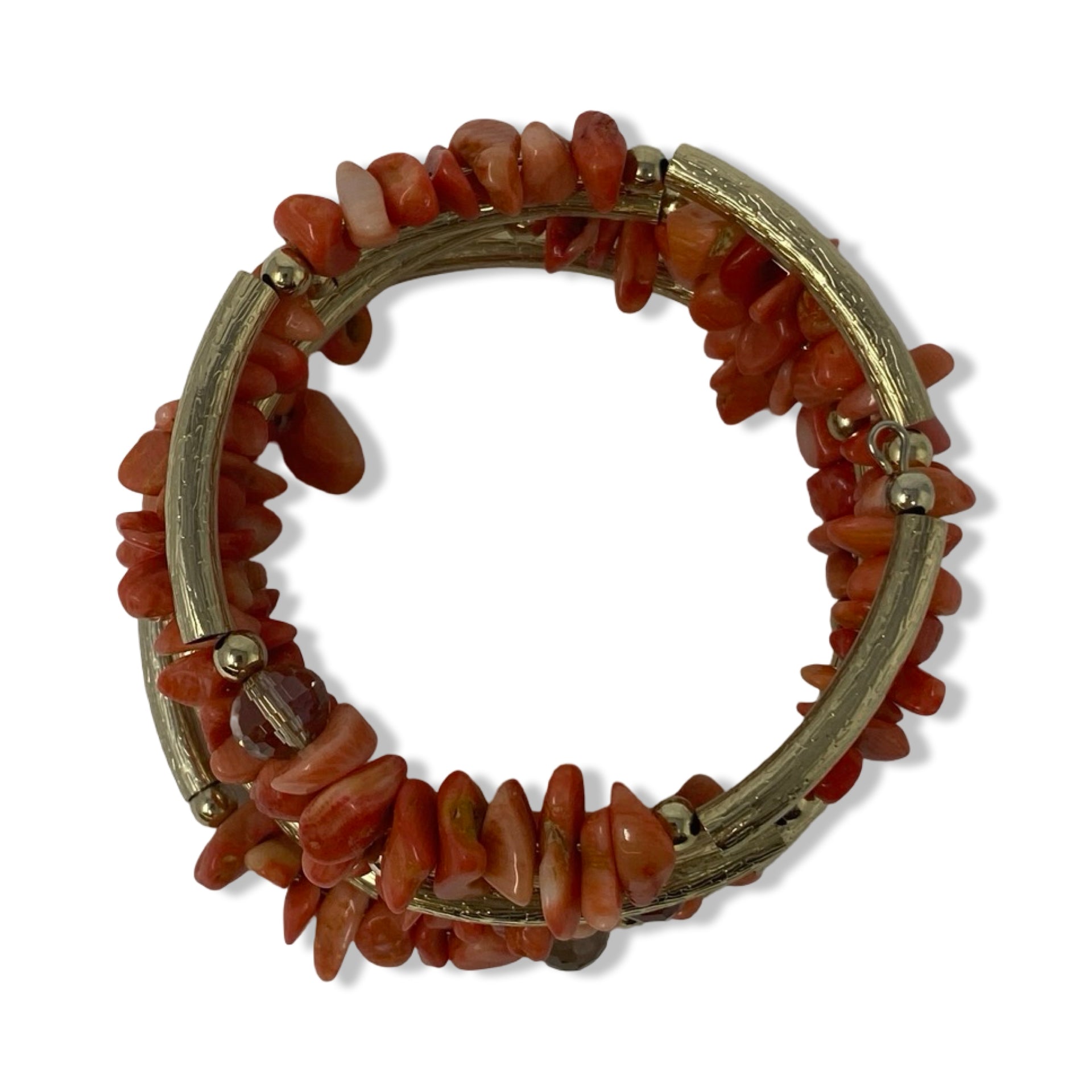 Coral Chip Coil Wrap Bracelet