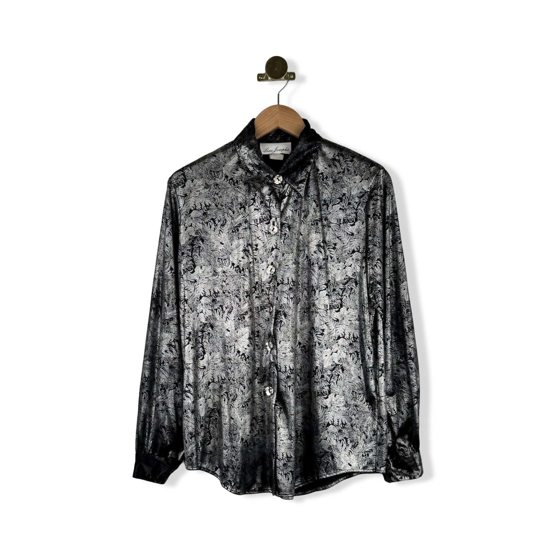 Lisa Josephs Metallic Floral Long Sleeve Button Down