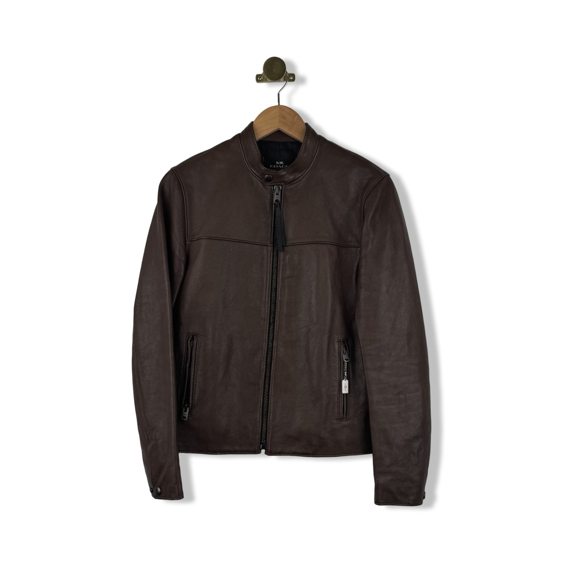 Coach Dark Fawn Leather Racer Jacket