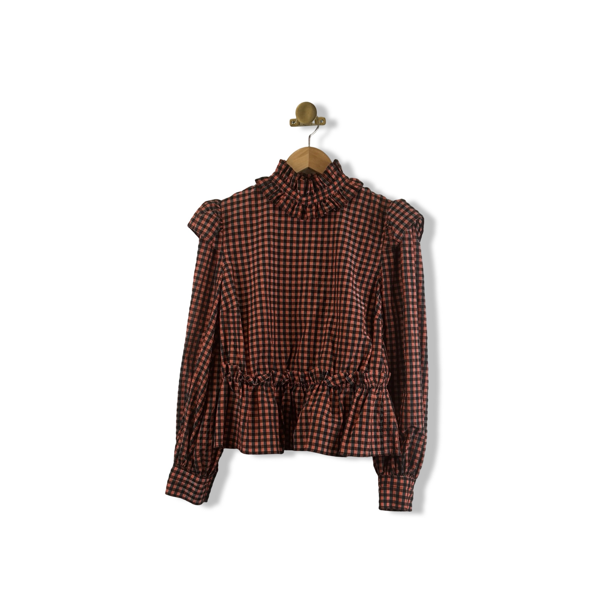 Ganni Gingham Ruffle Top
