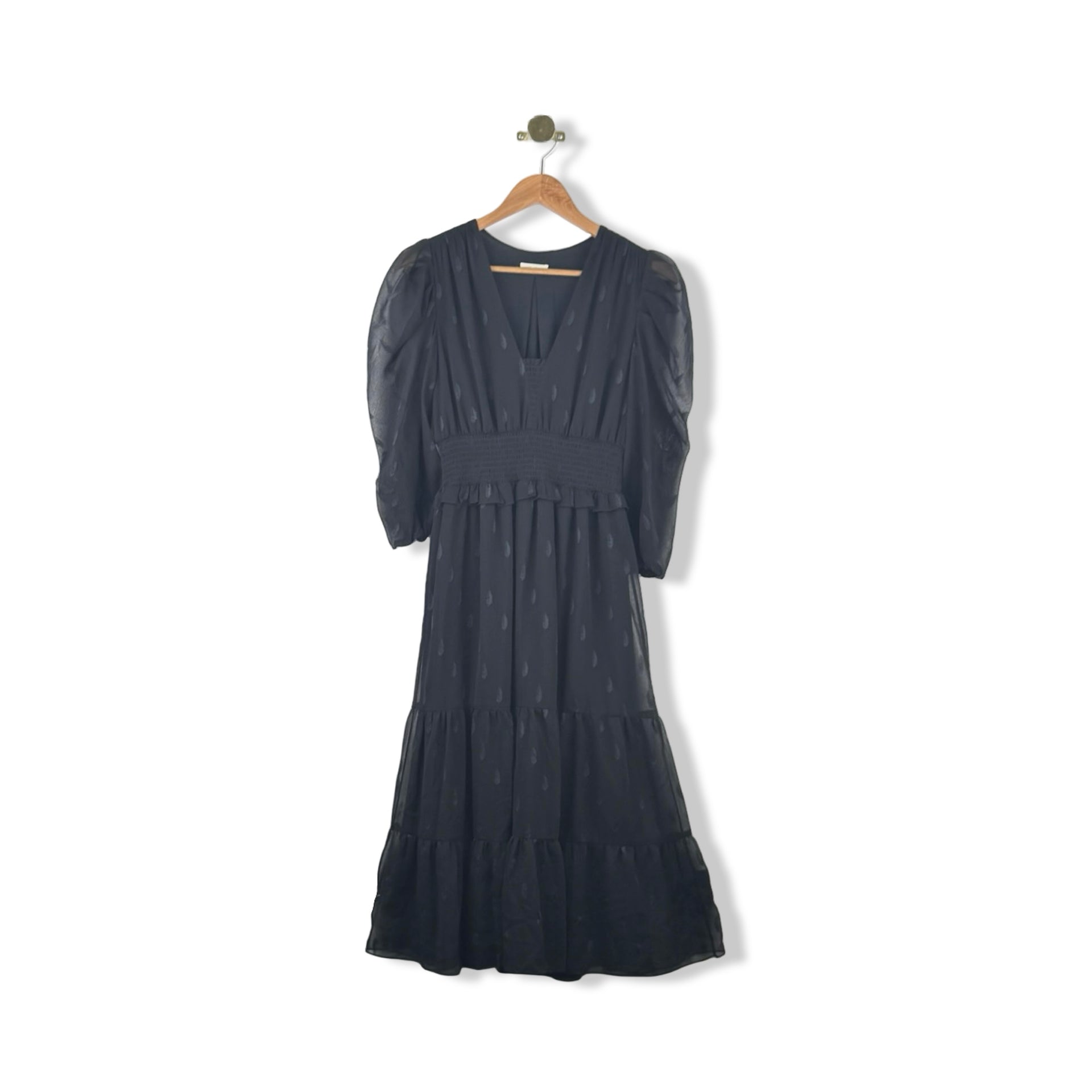 Shoshanna Patterned Half Puff Sleeve Smocked Maxi Dress