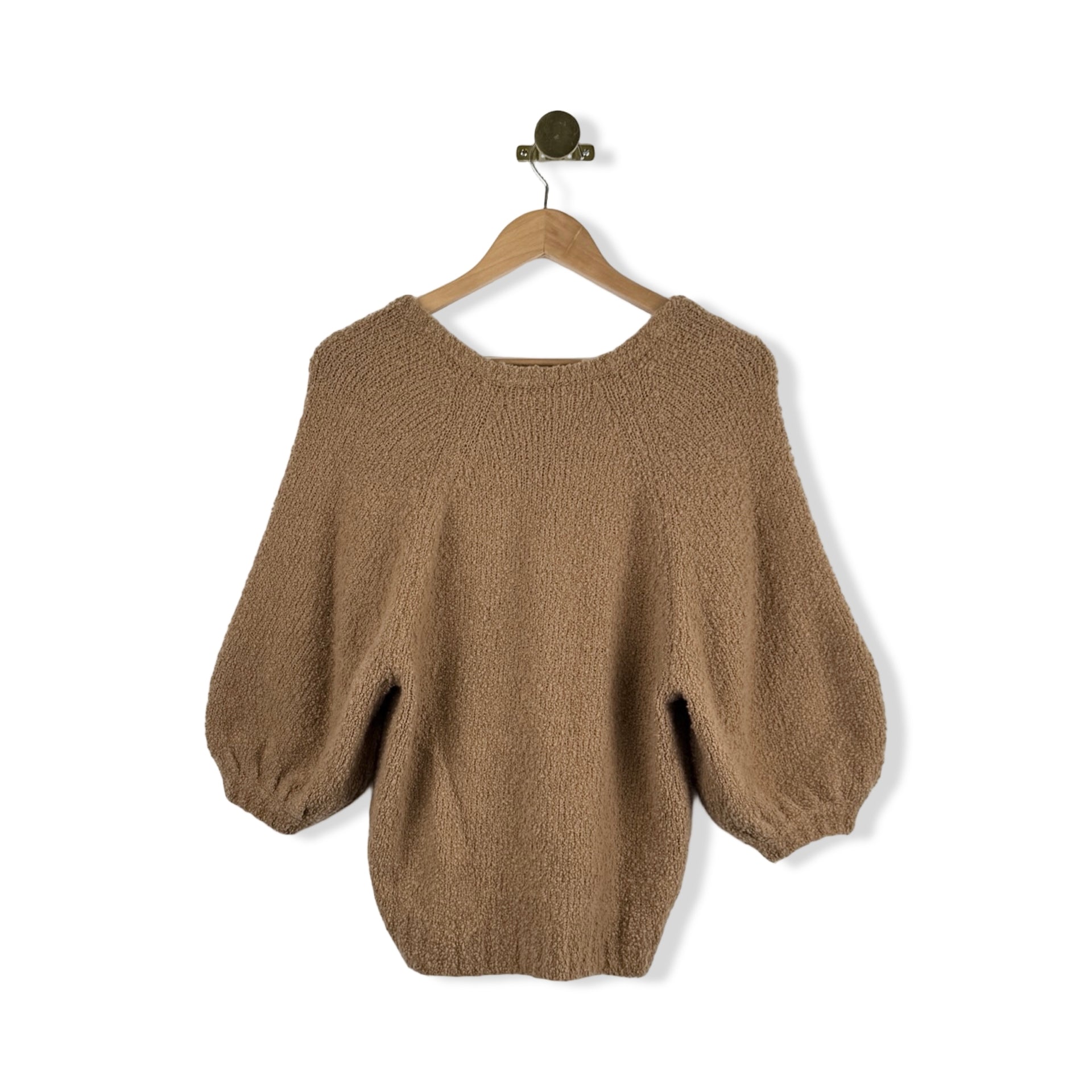 Unsubscribed Boucle V Neck Puff Sleeve Top