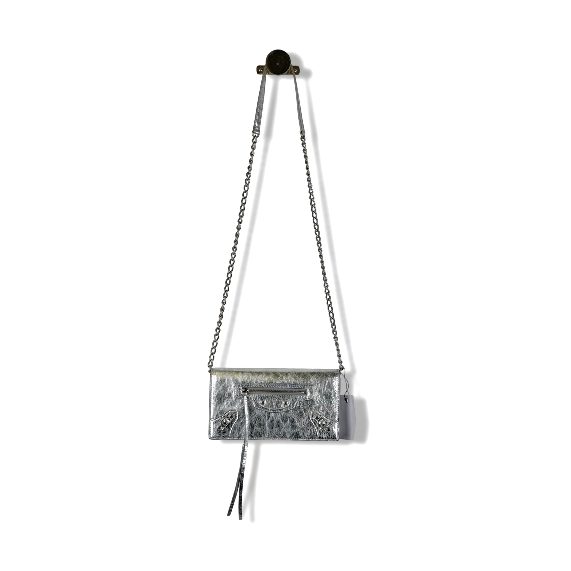 Balenciaga Le City Metallic Leather Wallet on a Chain