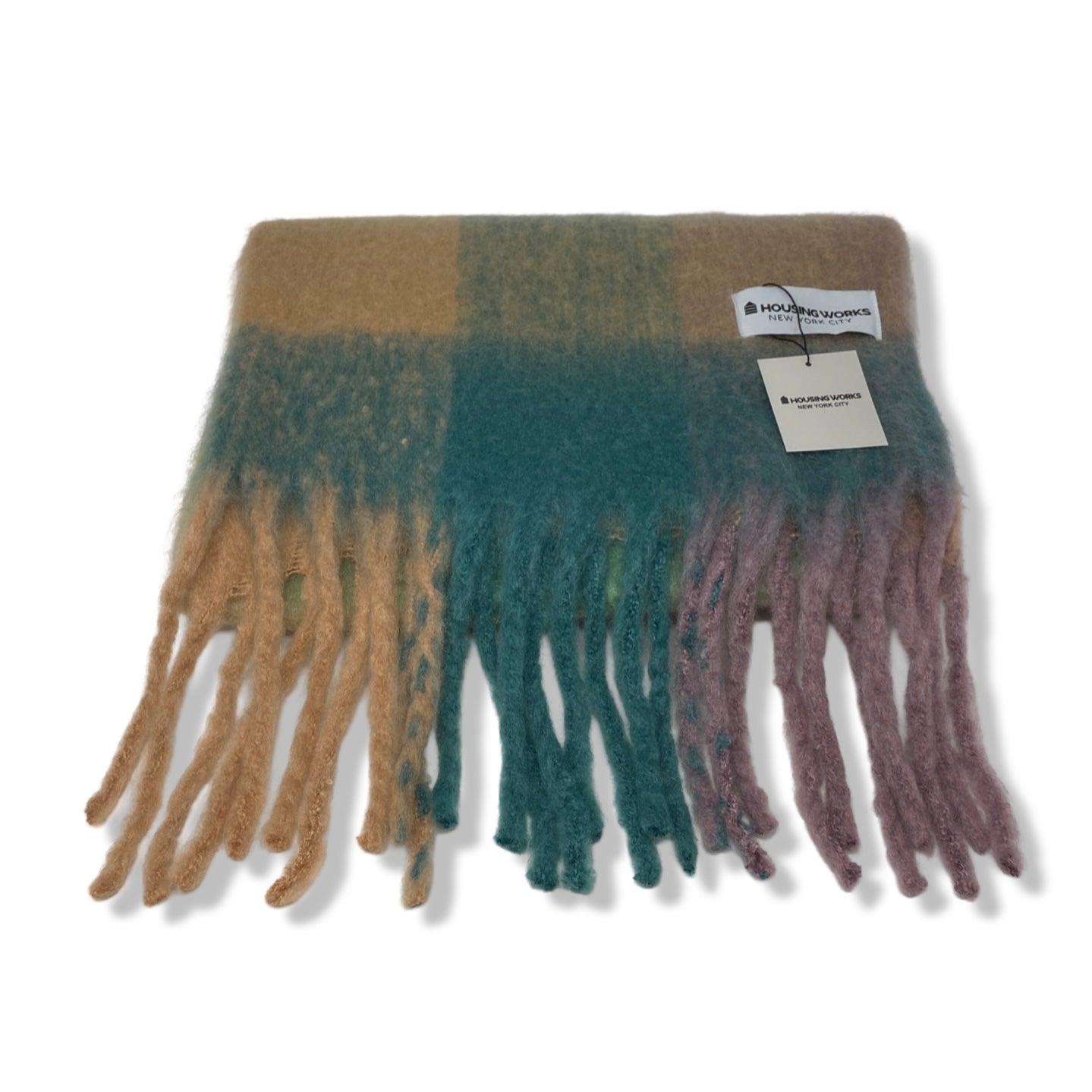 Housing Works Green and Beige Fringe Scarf