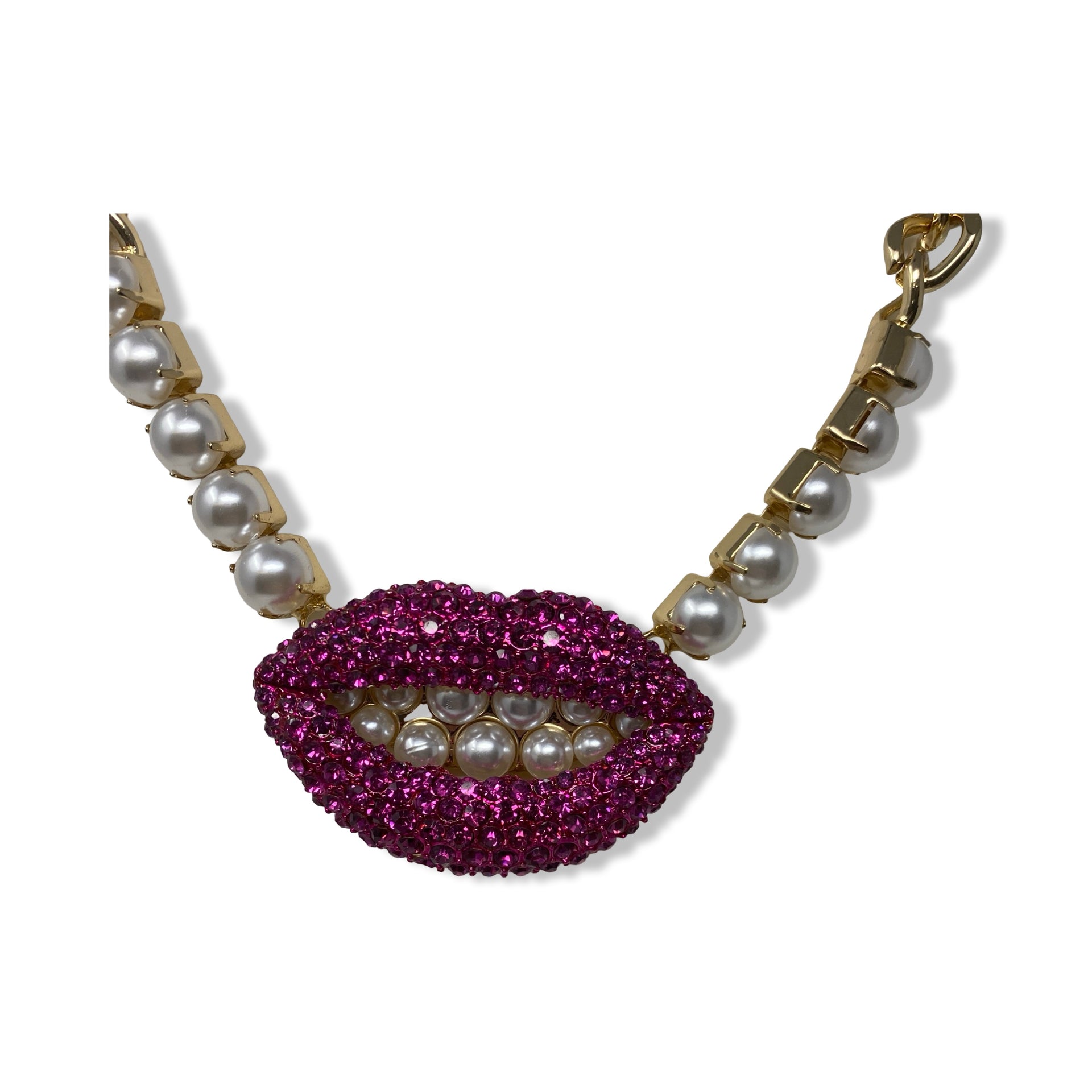 Betsey Johnson Pave Lips Necklace