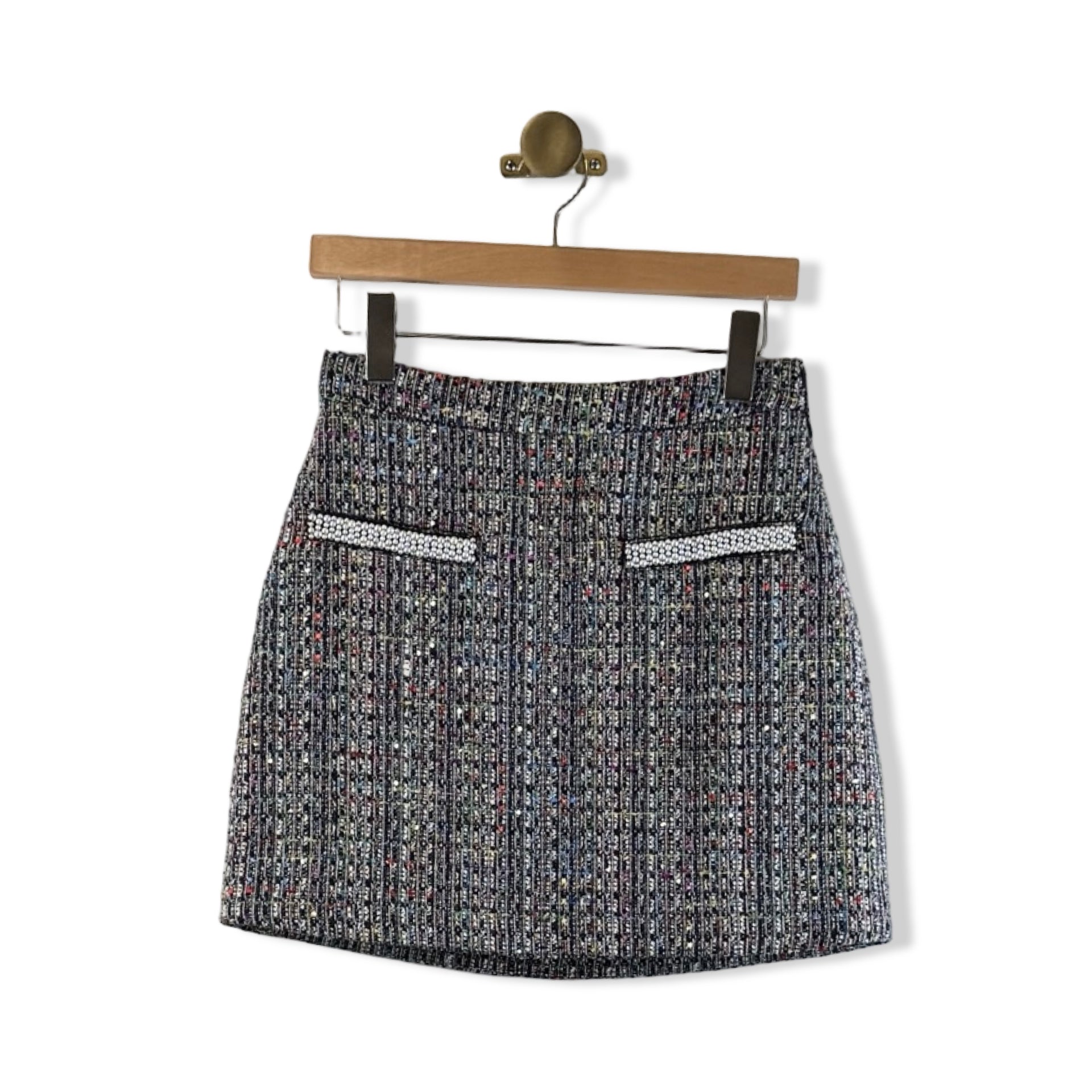AQUA Tweed Faux Pearl Mini Skirt