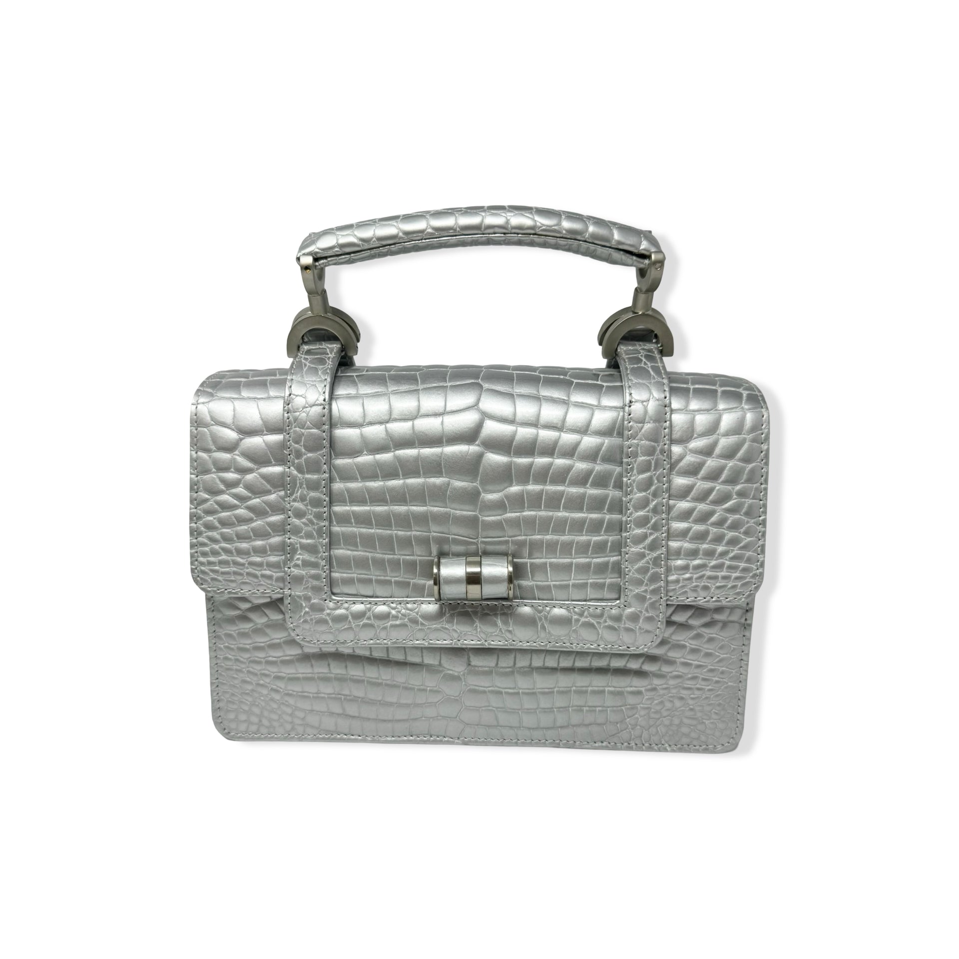 Croc Embossed Leather Handbag