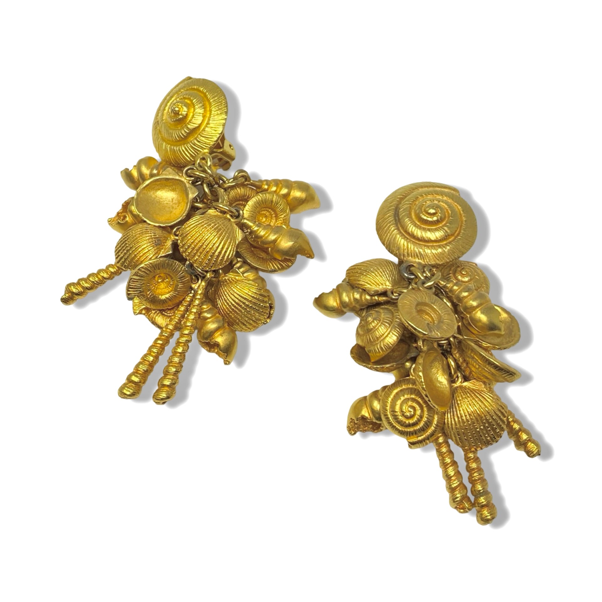 Gathered Seashell Drop Clip On Earrings