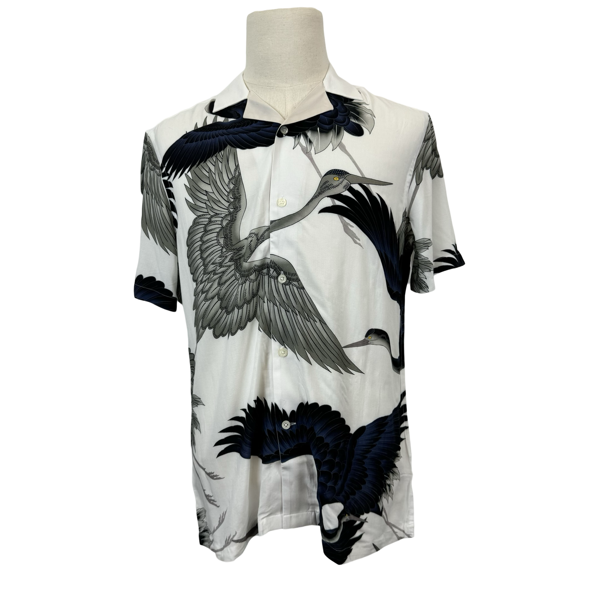 Reiss Gigi Heron Print Short Sleeve Collar Shirt