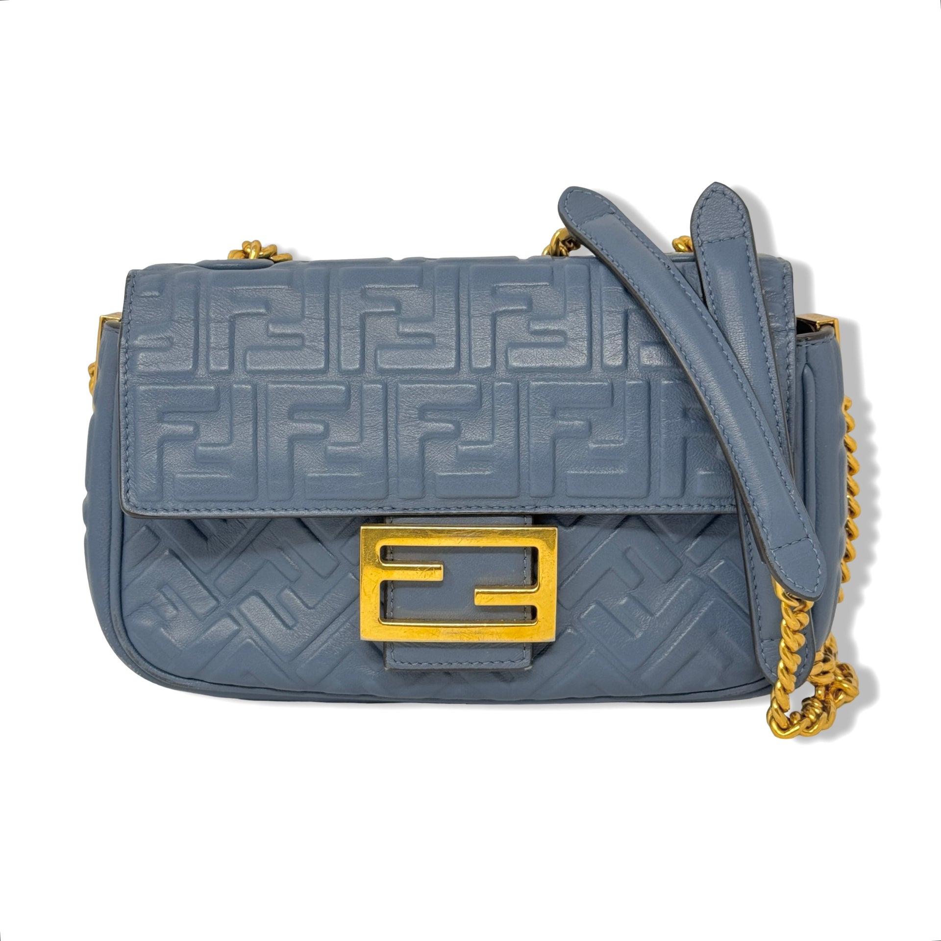 Fendi Embossed FF Midi Chain Baguette Bag