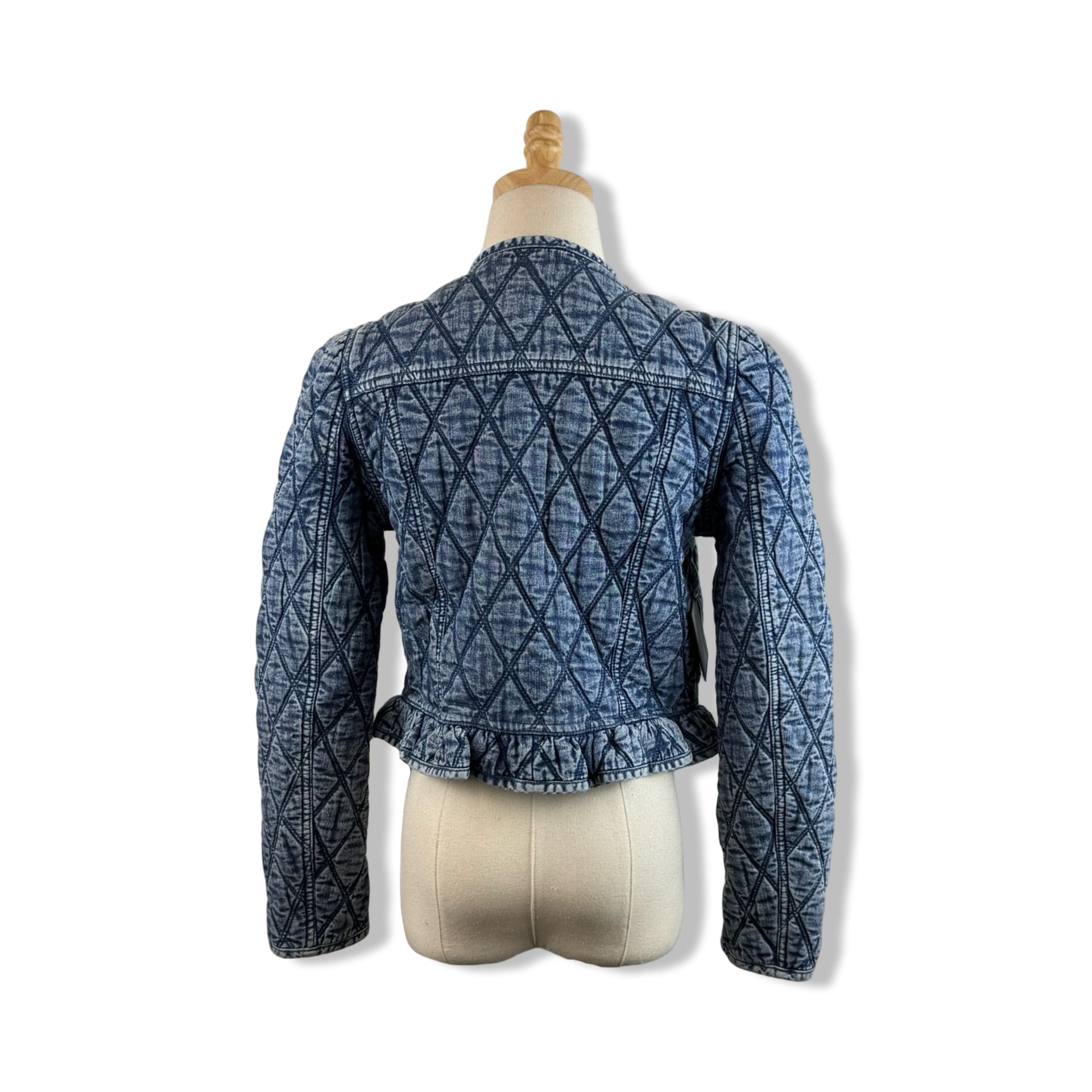 BLANKNYC Quilted Ruffled Denim Fitted Jacket