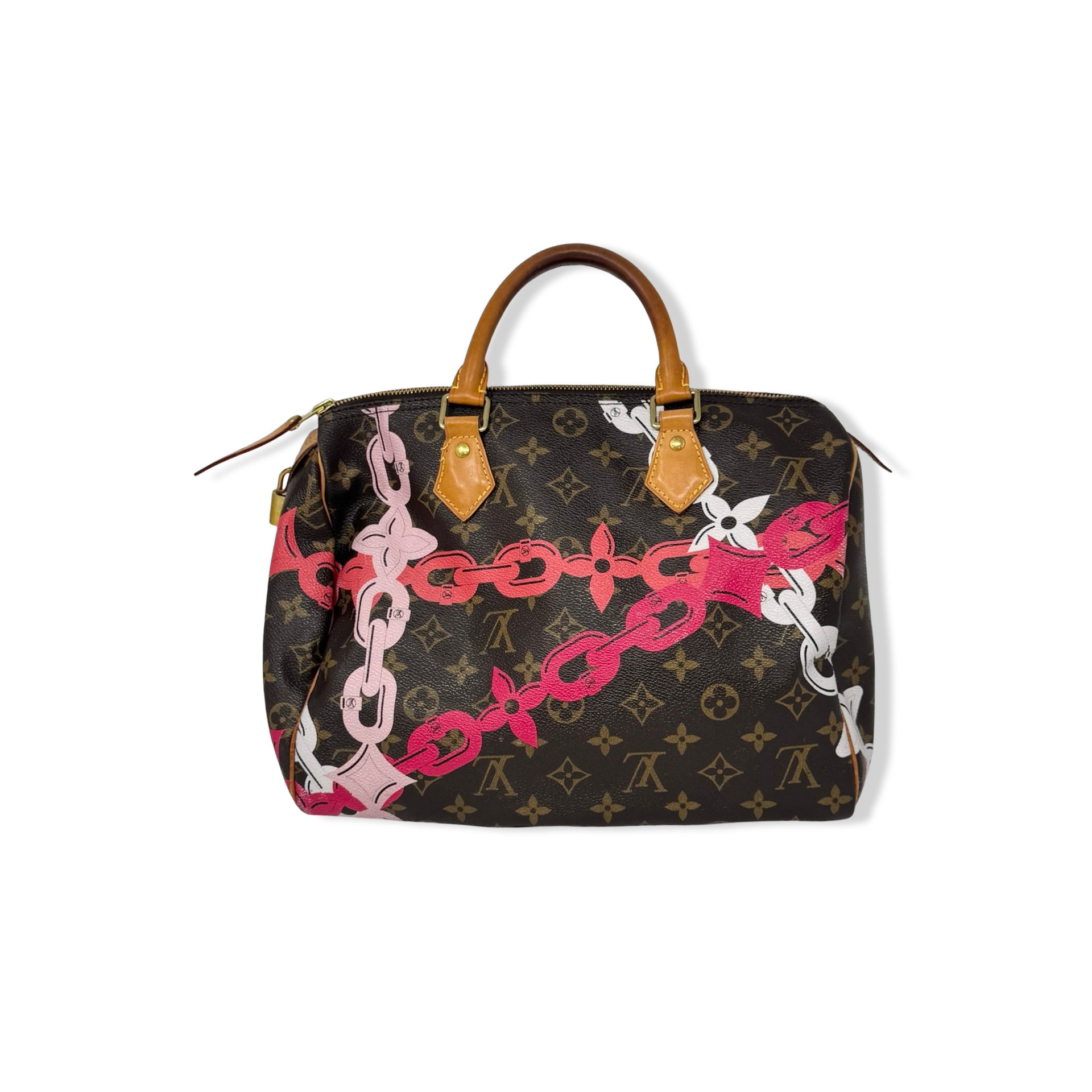 Louis Vuitton Limited Edition Monogram Chain Flower Speedy 30 Bag