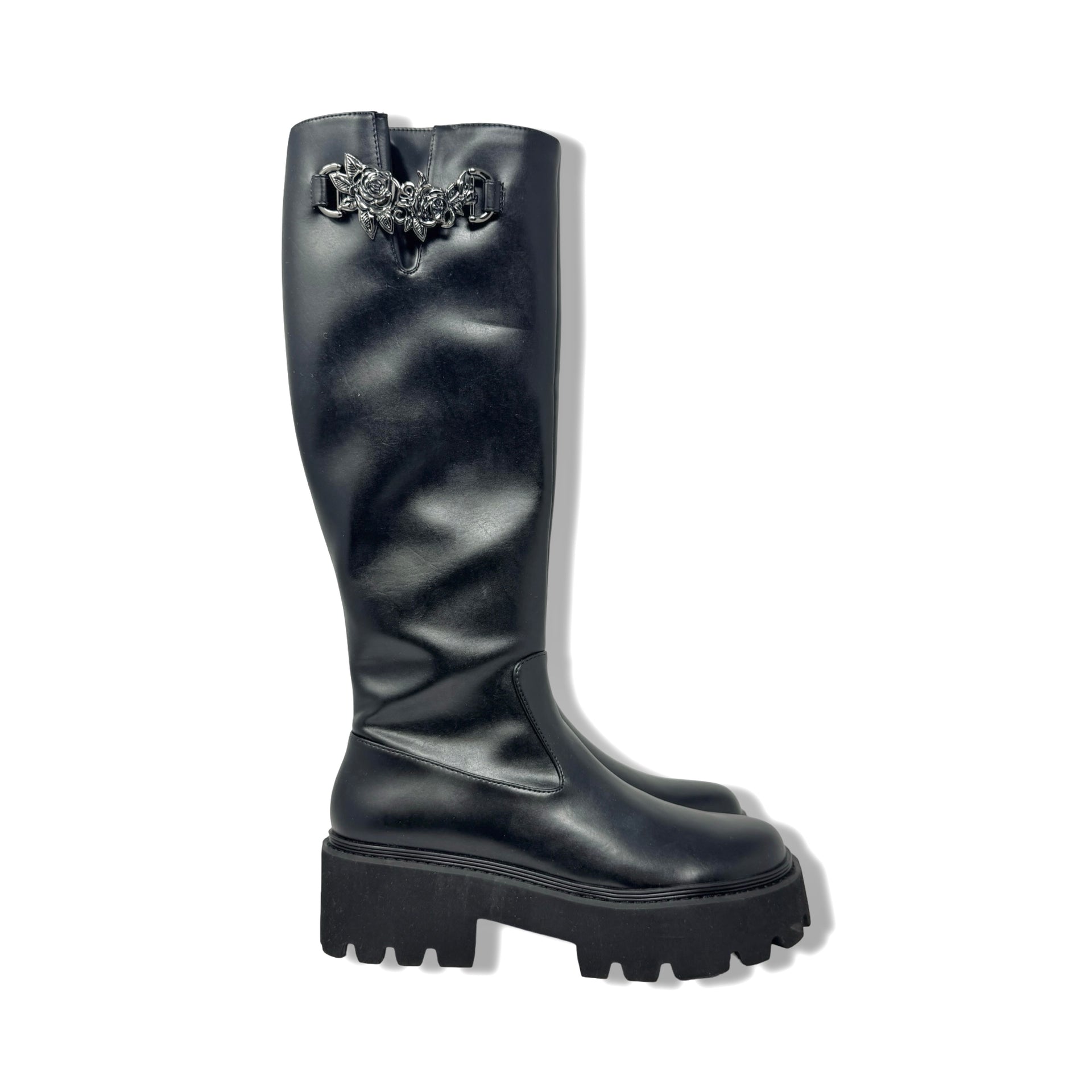 Charles & Keith Imogen Rose-Motif Chunky Knee-High Boots