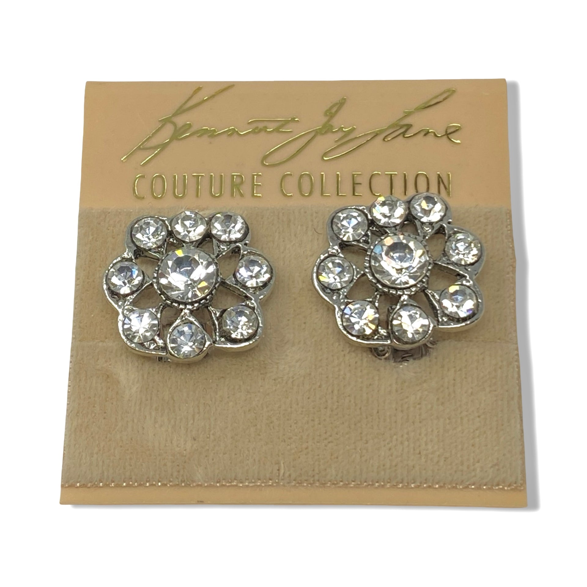 Kenneth Jay Lane Couture Floral Crystal Clip On Earrings