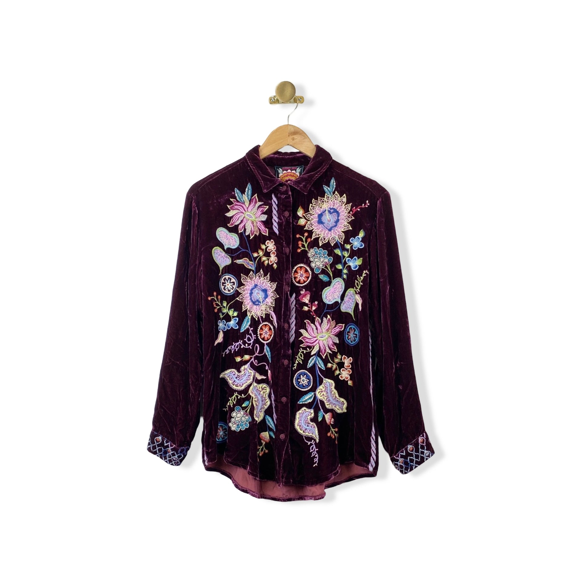 Johnny Was Velvet Floral Button Down