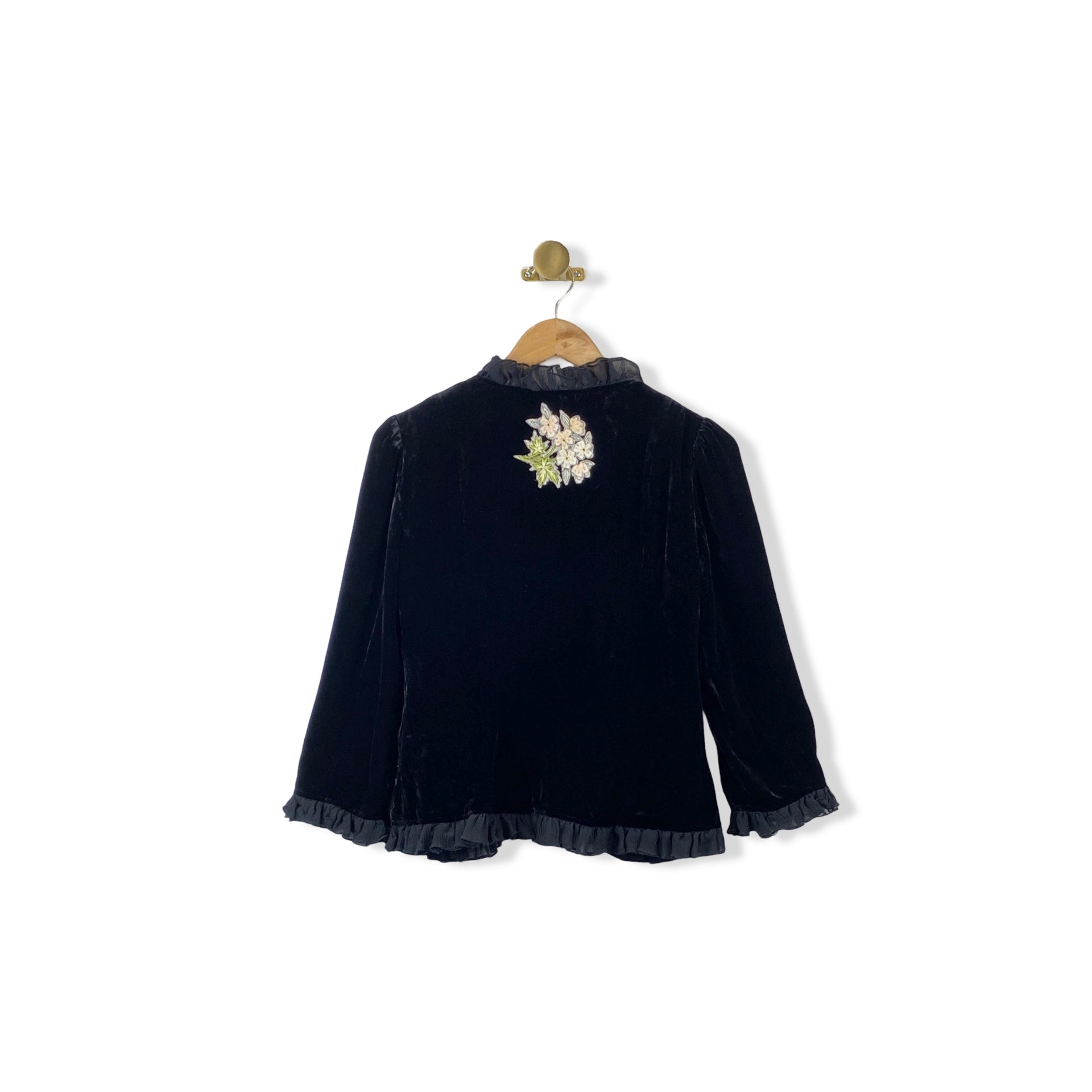 Nanette Lepore Floral Velvet Ruffle Cardigan