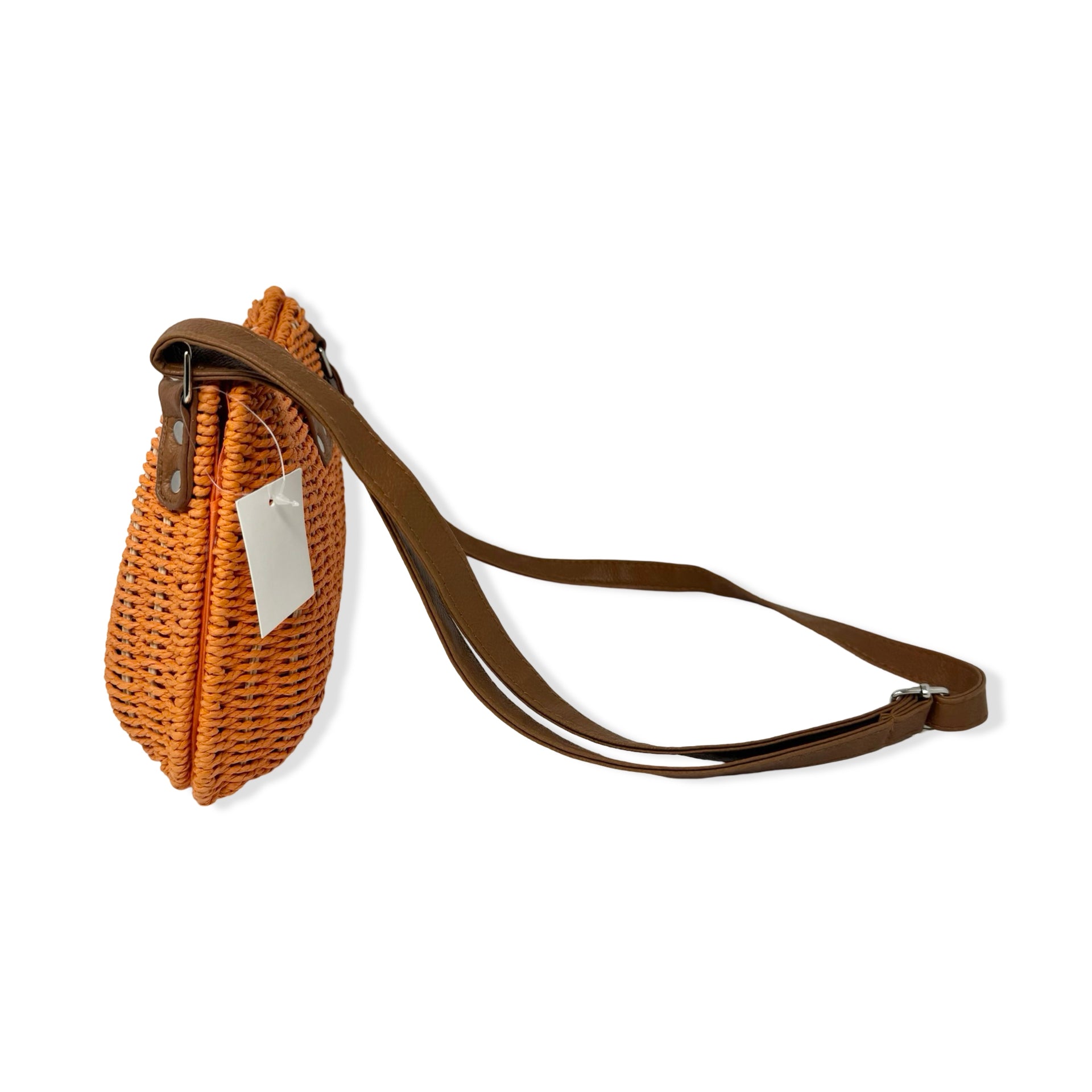 Orange Raffia Crossbody Bag