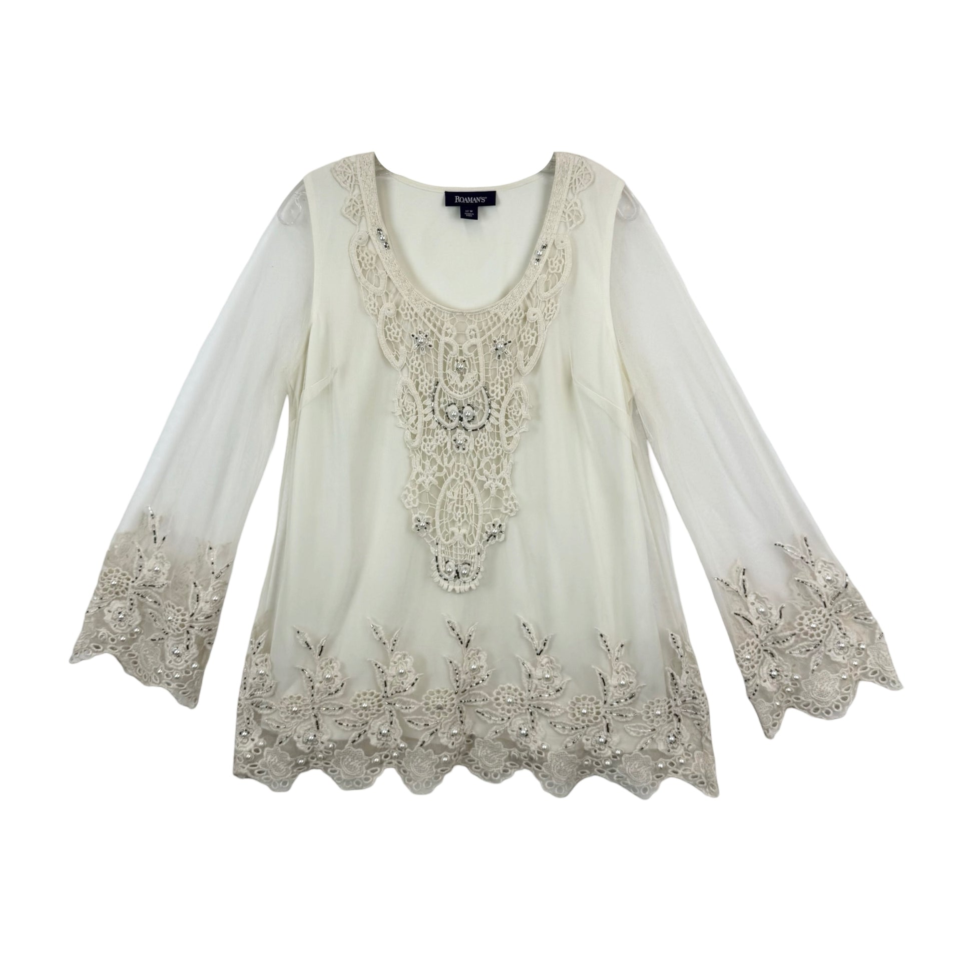 Roamans Pearl Lace Illusion Tunic