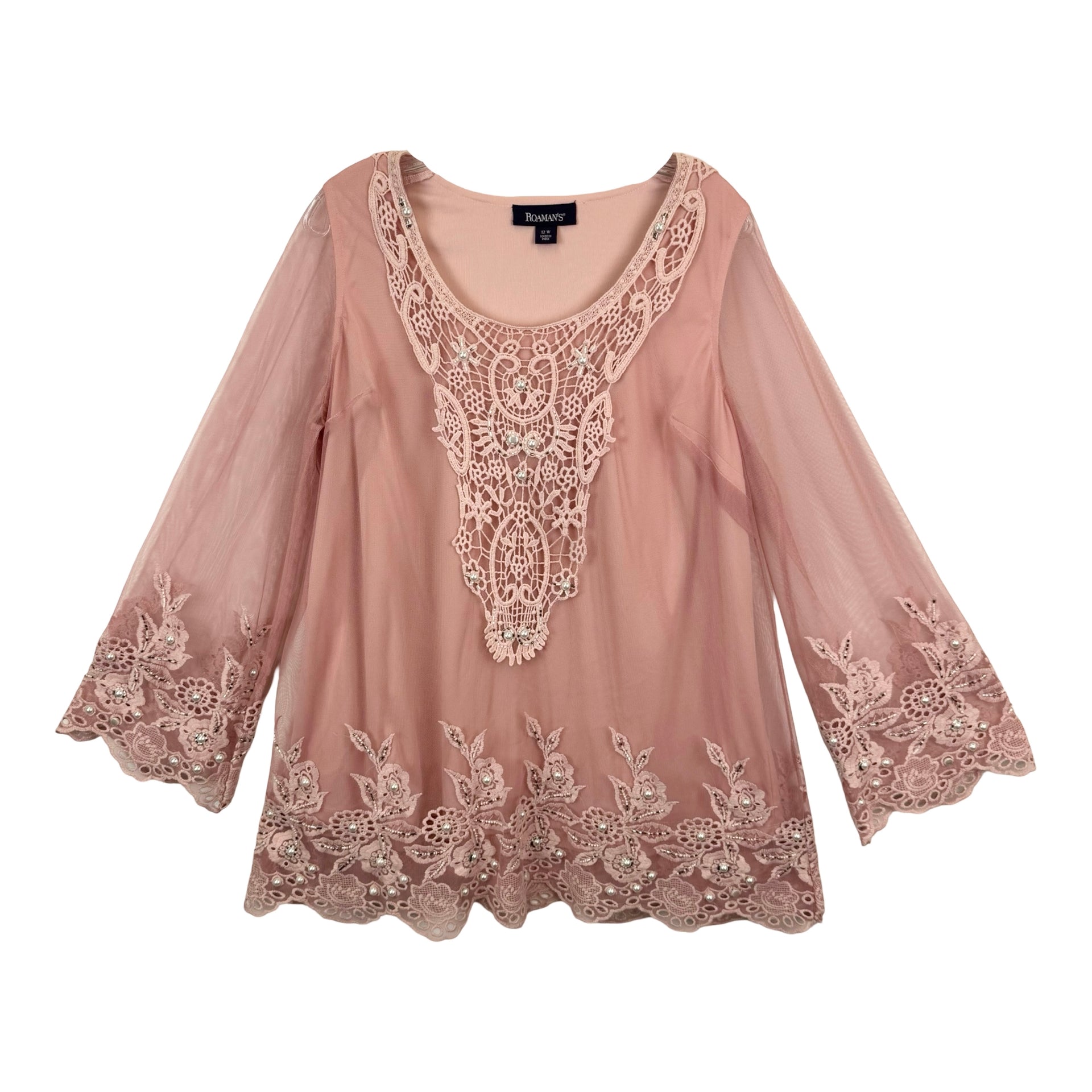 Roamans Pearl Lace Illusion Tunic