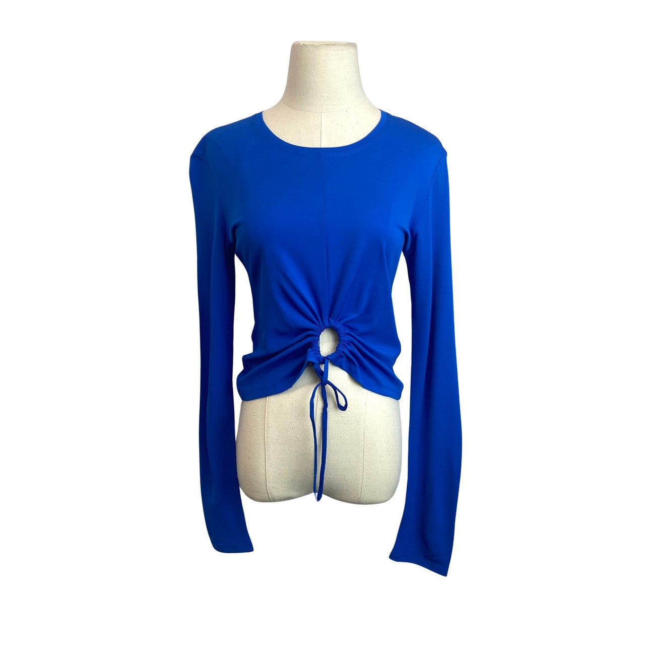 Proenza Schouler White Label Matte Crepe Drawstring Top-Blue Mannequin