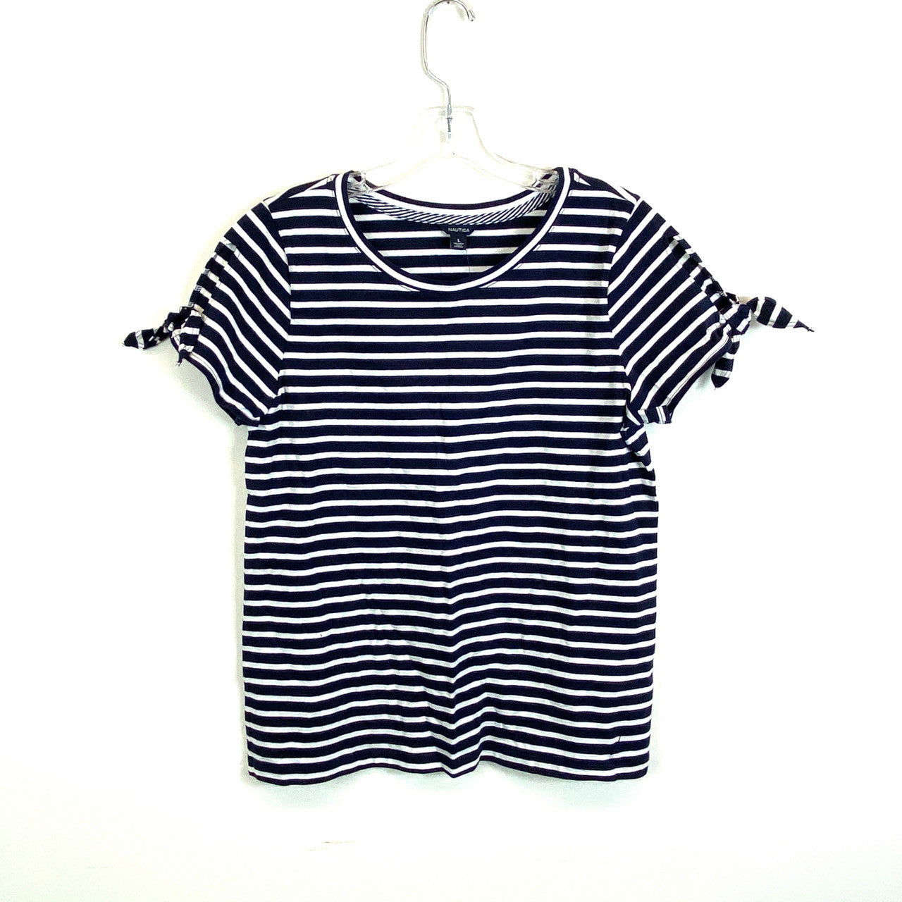 Nautica Striped Navy Tie Sleeve T-Shirt- Front