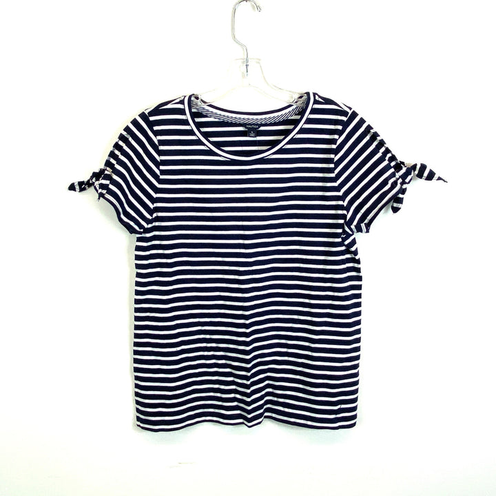 Nautica Striped Navy Tie Sleeve T-Shirt- Front