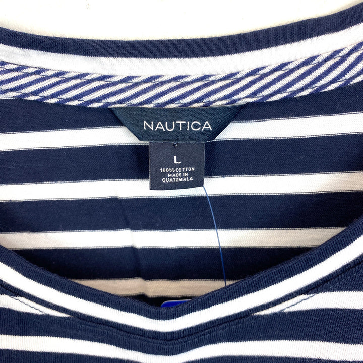 Nautica Striped Navy Tie Sleeve T-Shirt- Label