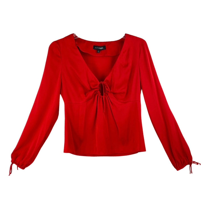 Intermix Red Silk Keyhole Blouse-Thumbnail