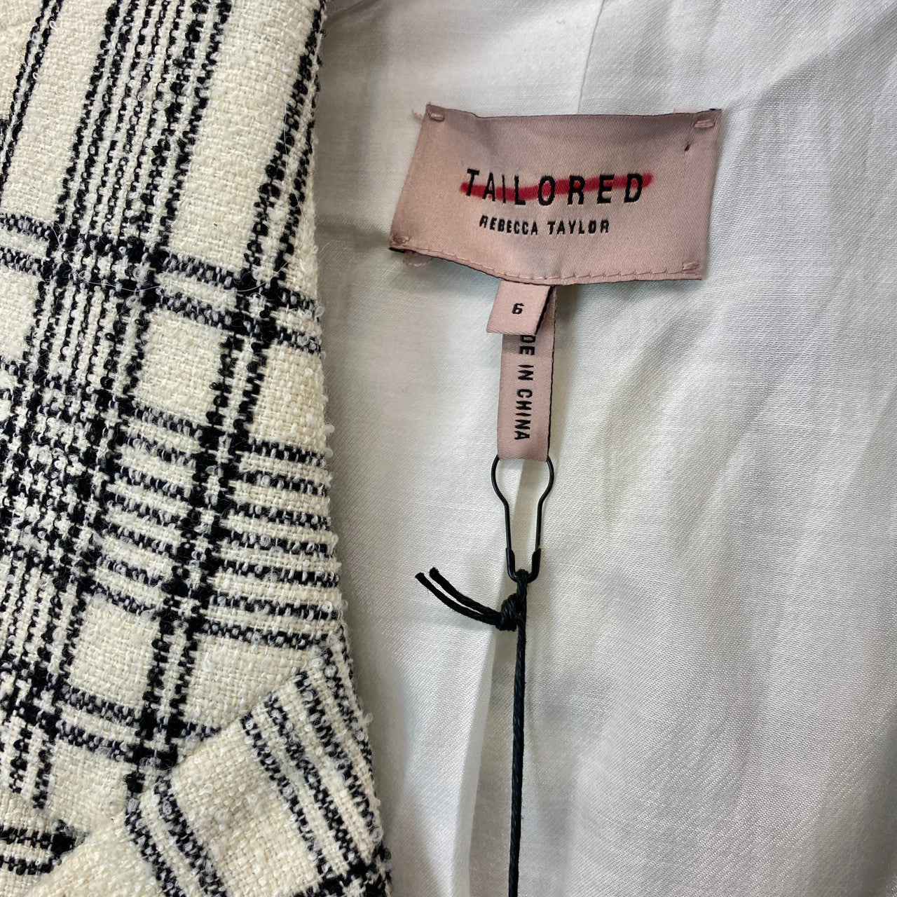 Rebecca Taylor Cream and Black Plaid Tweed Blazer- Label