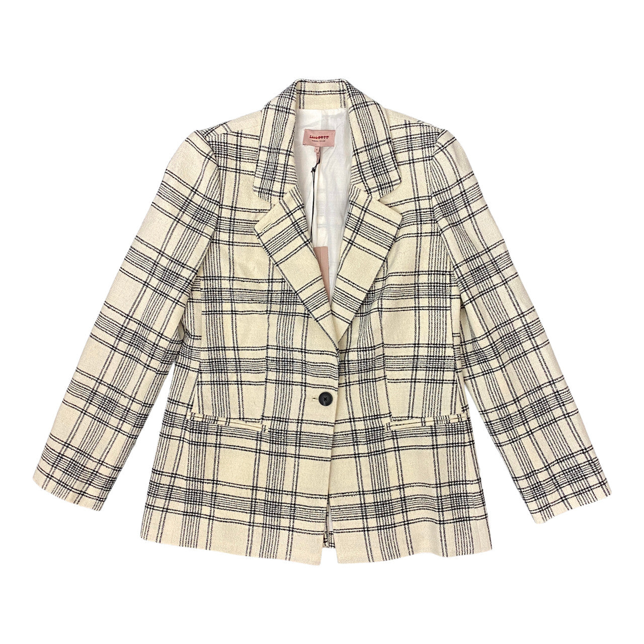 Rebecca Taylor Cream and Black Plaid Tweed Blazer- Front