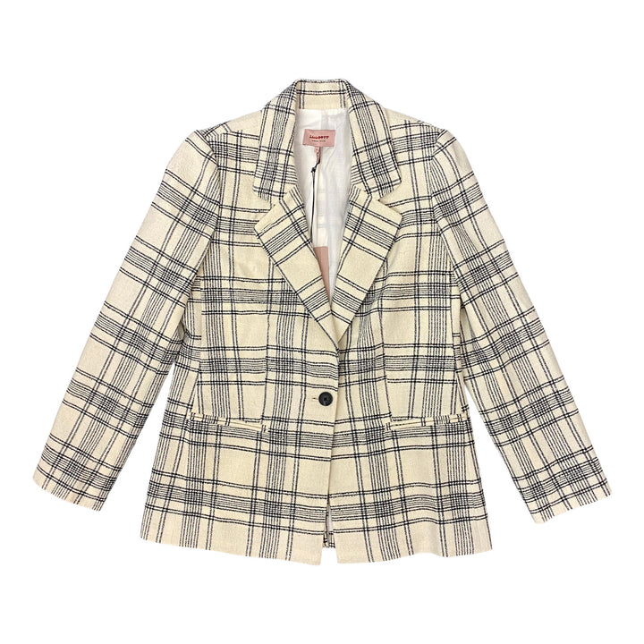 Rebecca Taylor Cream and Black Plaid Tweed Blazer- Front