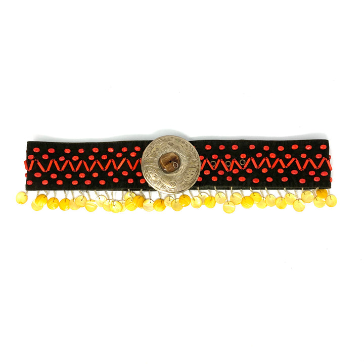 Marosa Beaded Brass Buckle Waist Belt- Front